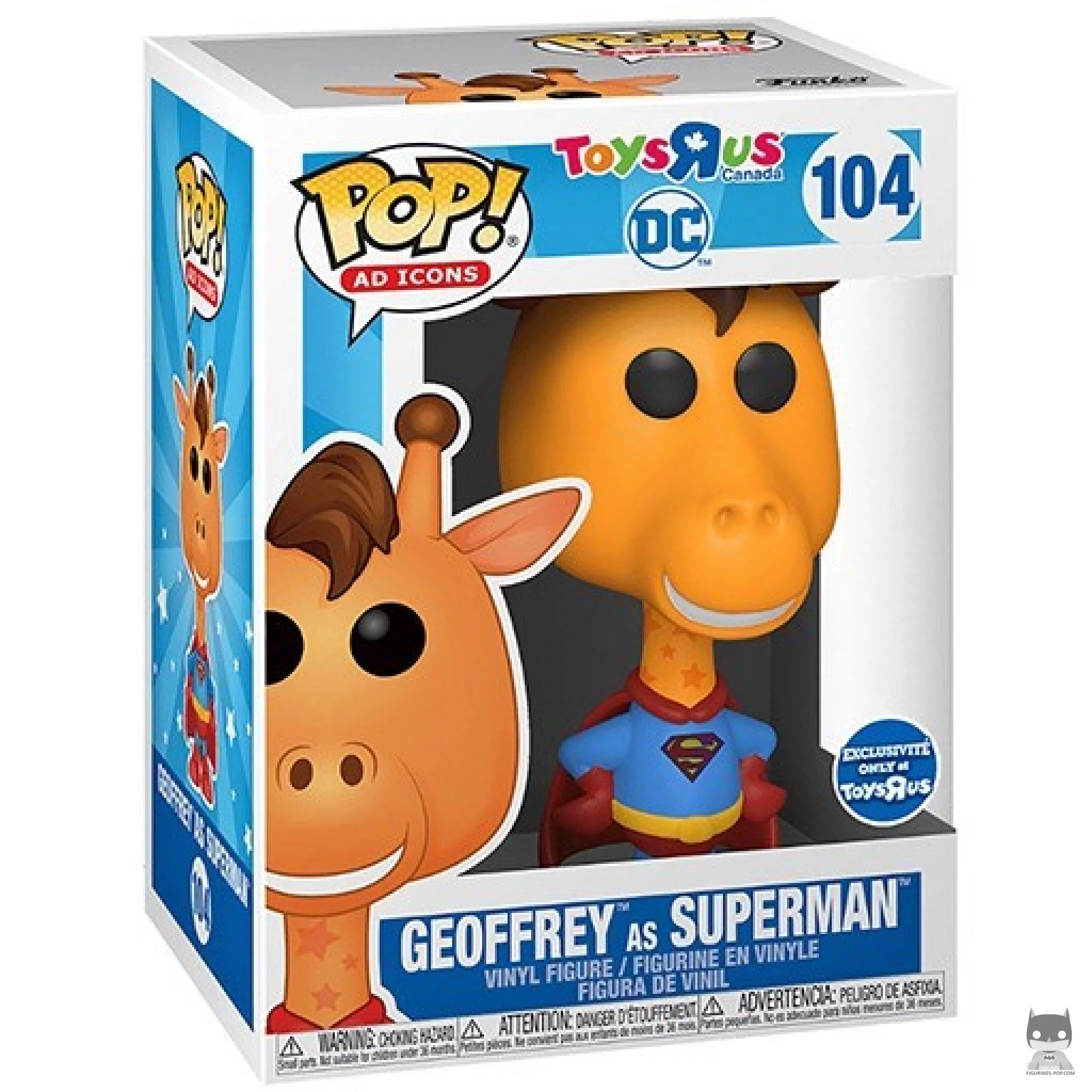 Geoffrey the Giraffe (as Superman) Funko Pop! figure in its box