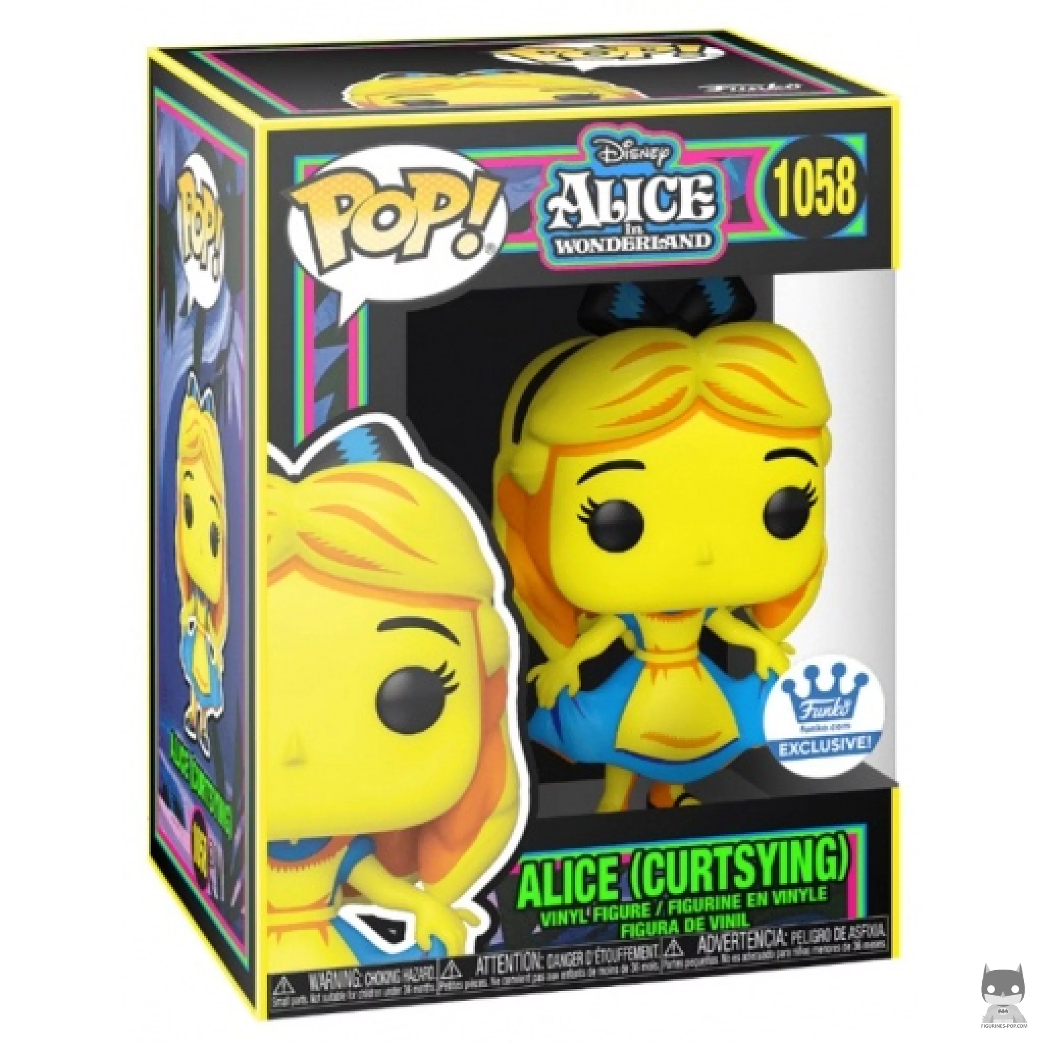 Alice Curtsying (Blacklight) Funko Pop! figure in its box