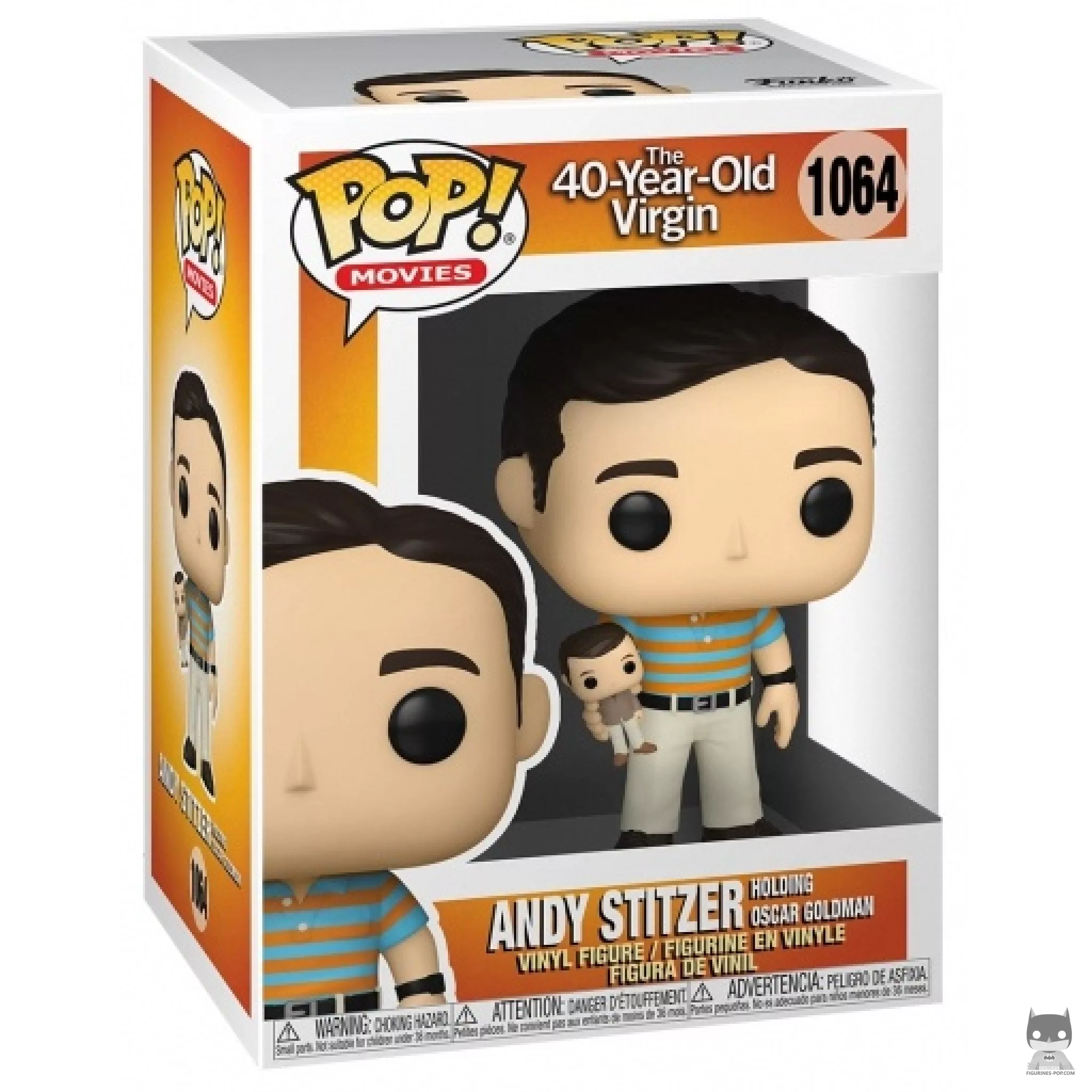 Andy holding Oscar Goldman Funko Pop! figure in its box