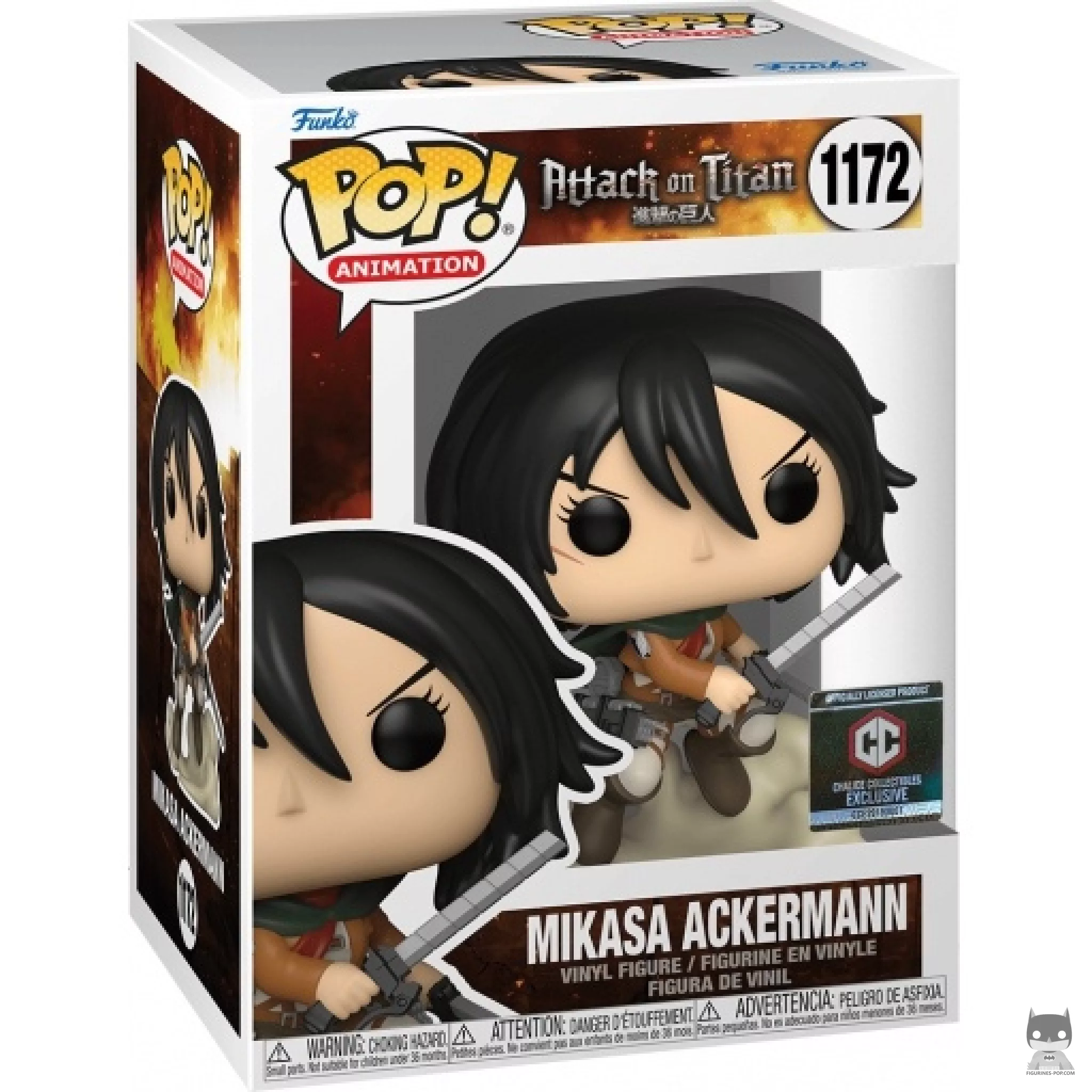 Mikasa Ackerman with Swords Funko Pop! figure in its box