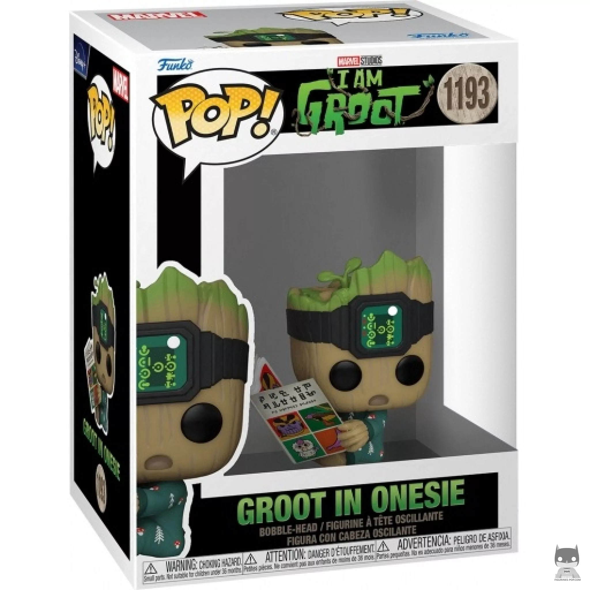 Groot in Onesie sitting Funko Pop! figure in its box