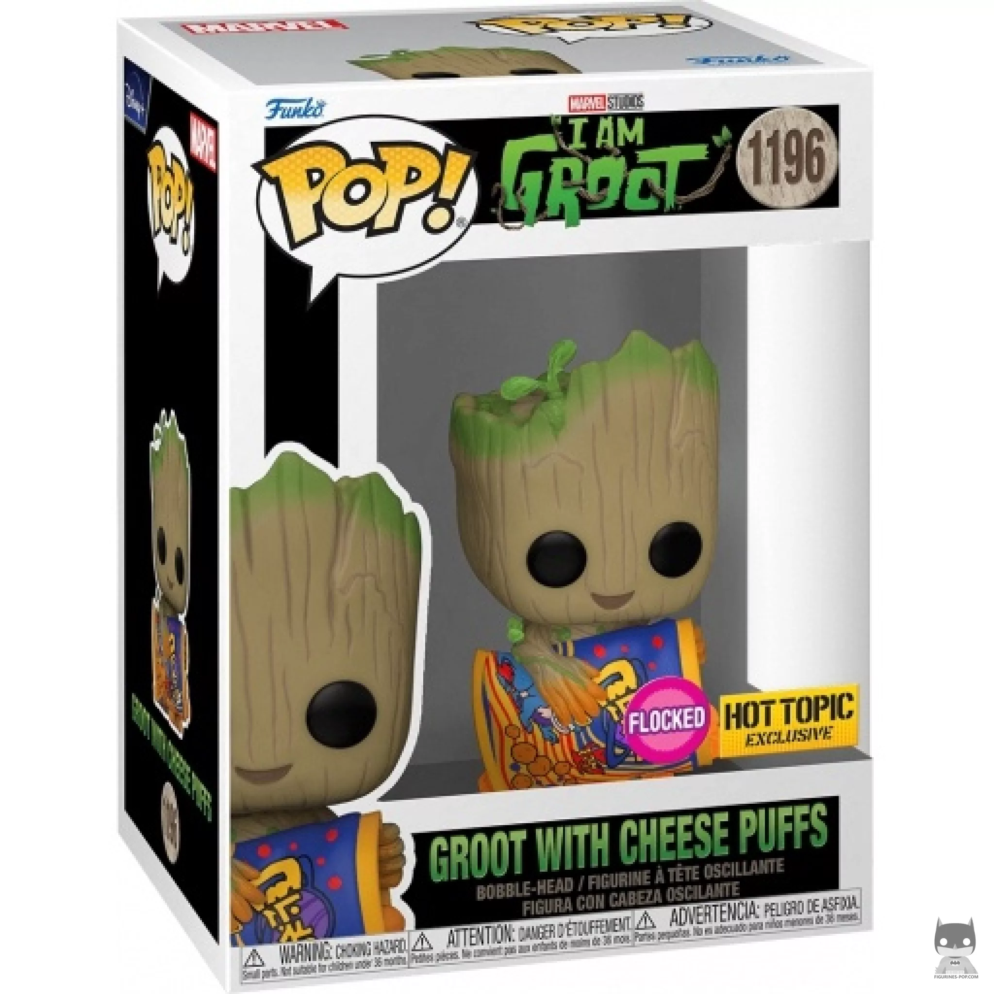 Groot with Cheese Puffs (Flocked) Funko Pop! figure in its box