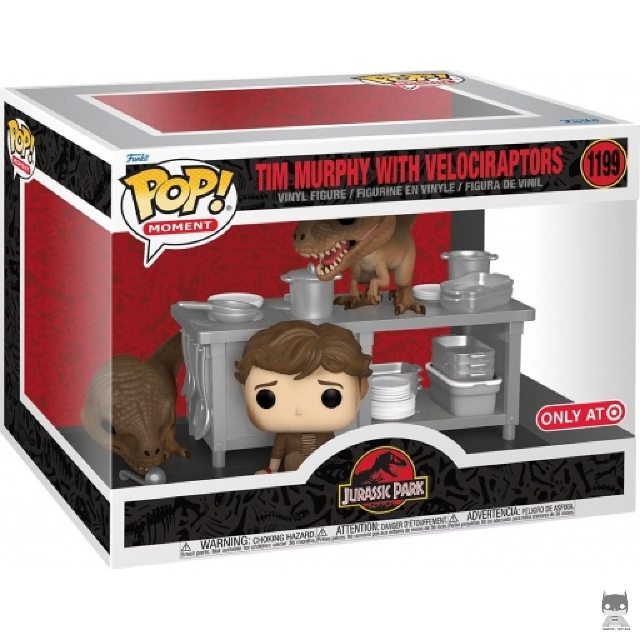 Tim Murphy with Velociraptors Funko Pop! figure in its box