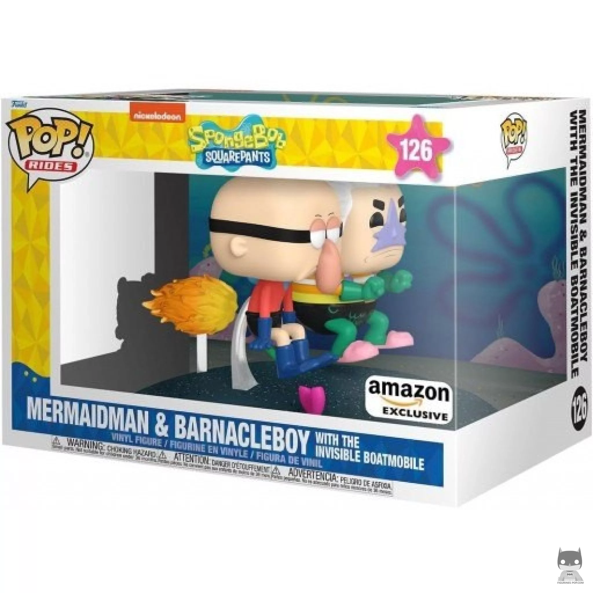 Mermaid Man & Barnacle Boy with The Invisible Boatmobile Funko Pop! figure in its box