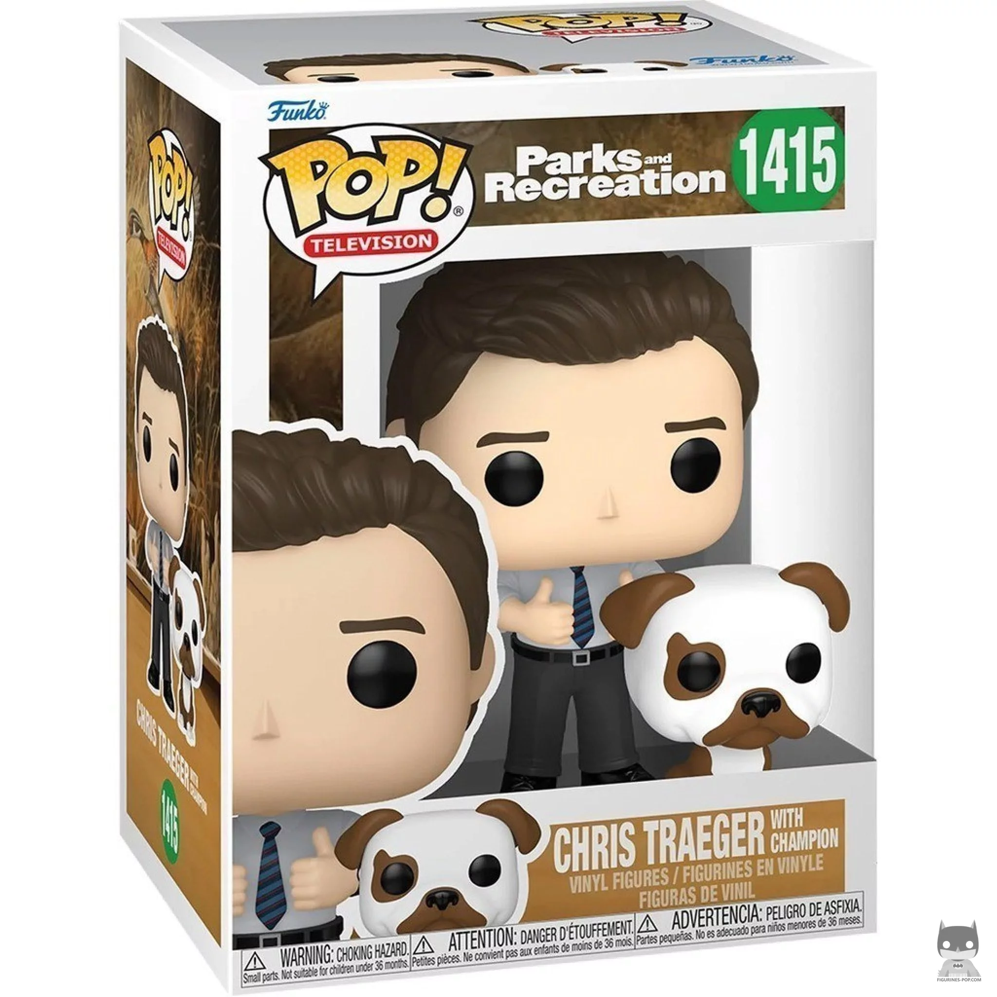 Chris Traeger with Champion Funko Pop! figure in its box