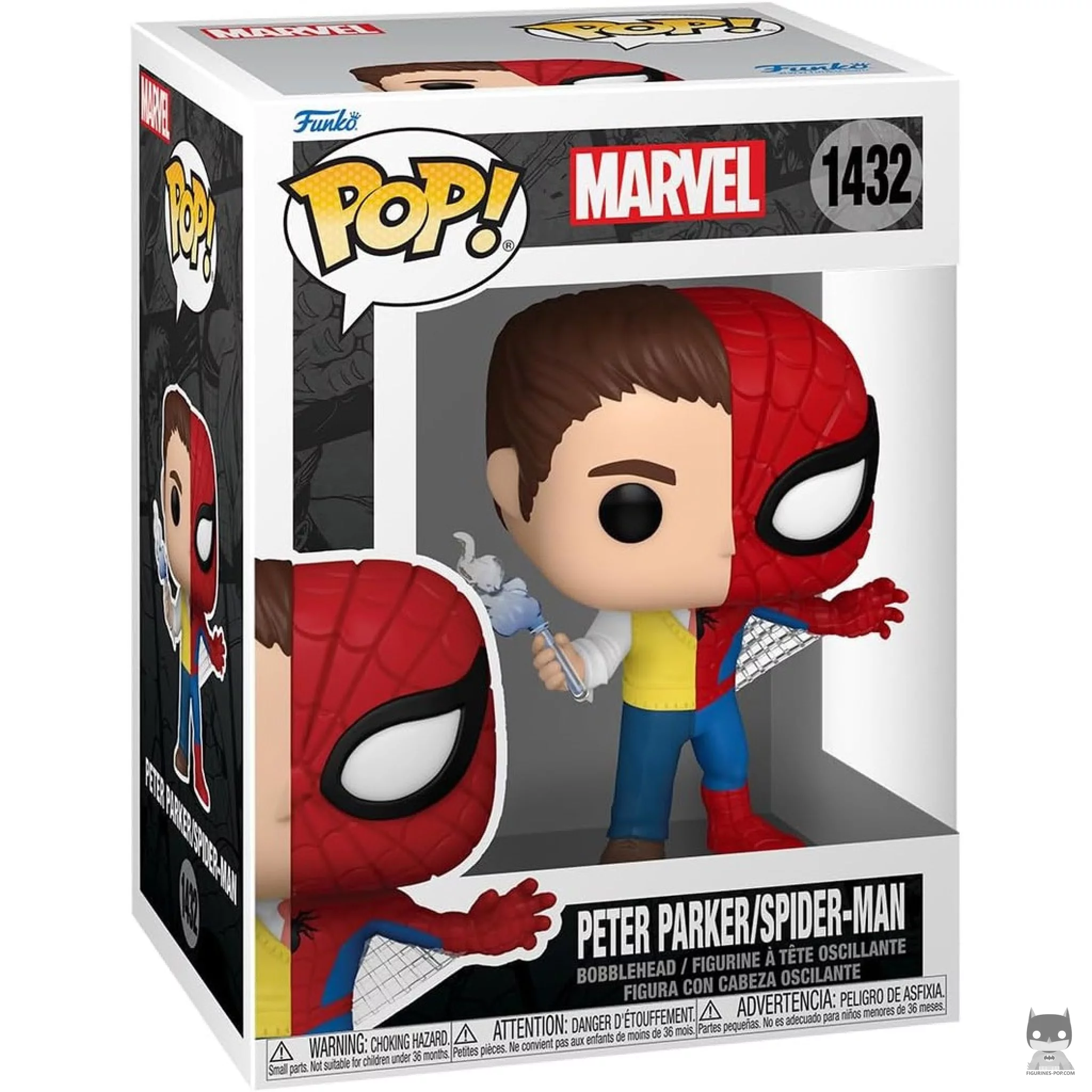 Peter Parker / Spider-Man (Split) Funko Pop! figure in its box
