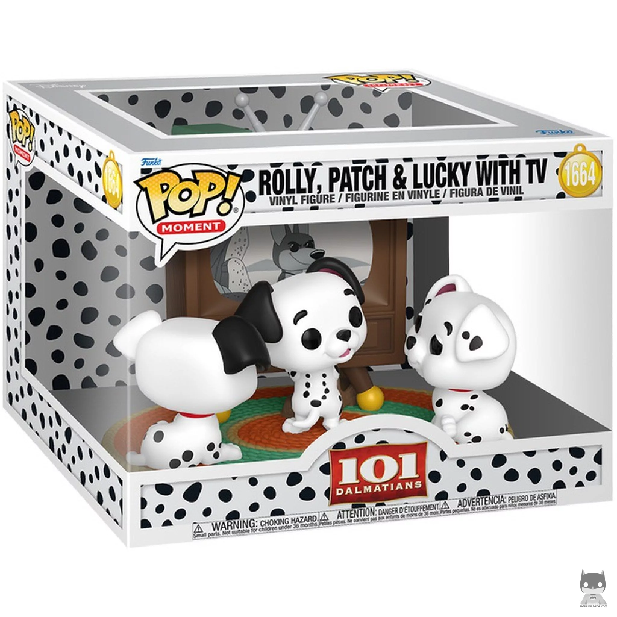 Rolly, Patch & Lucky with TV Funko Pop! figure in its box