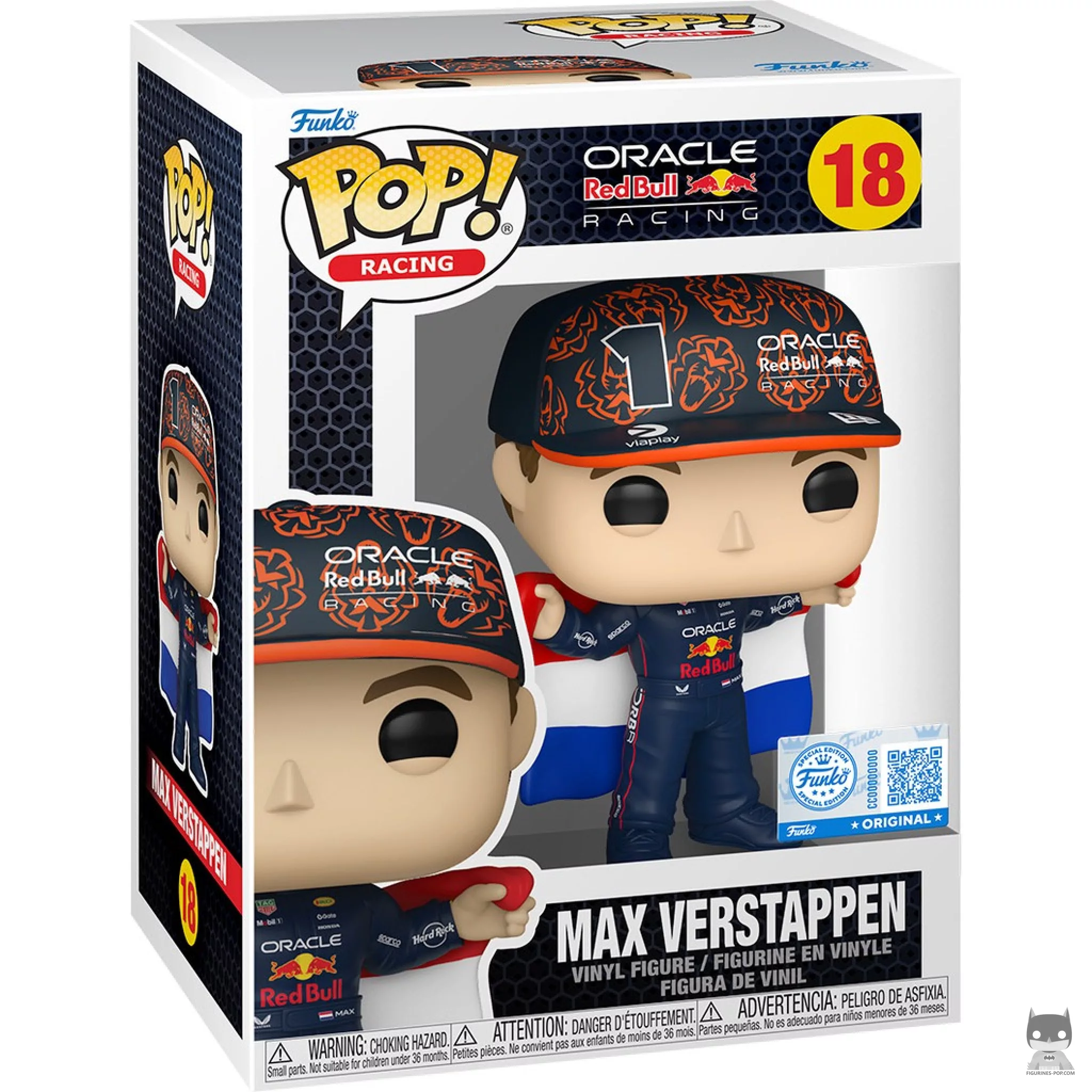 Max Verstappen with Dutch flag Funko Pop! figure in its box