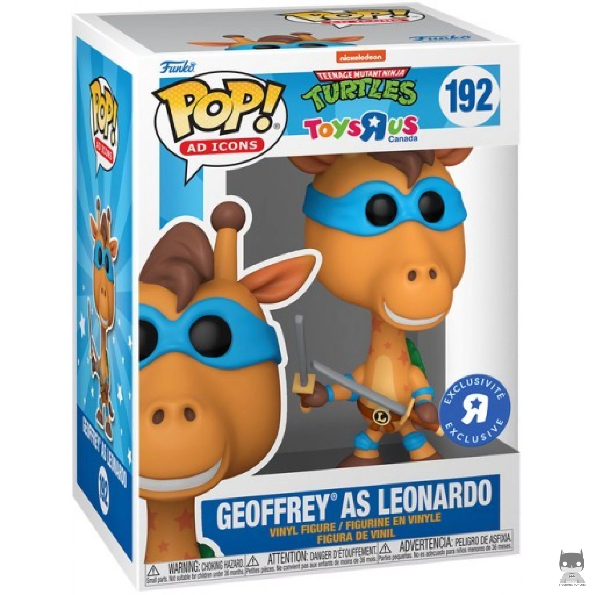 Geoffrey as Leonardo Funko Pop! figure in its box