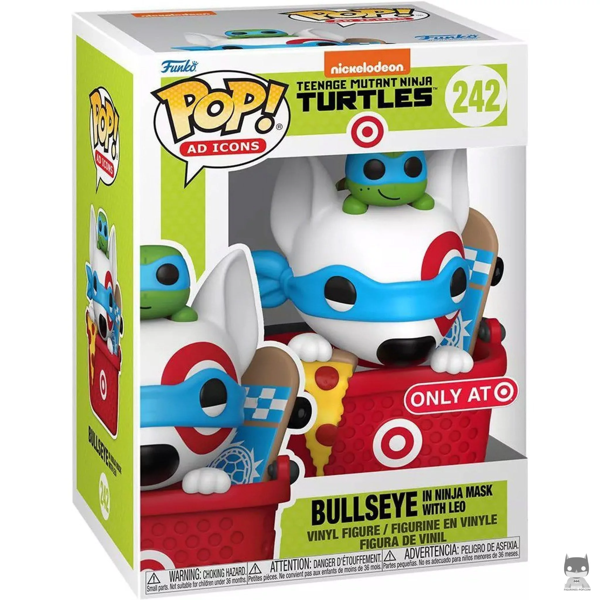 Target Bullseye in ninja mask with Leo Funko Pop! figure in its box