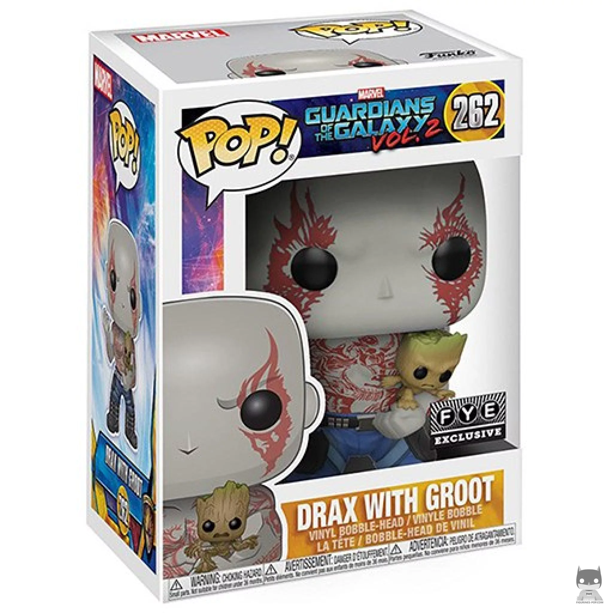 Drax with baby Groot Funko Pop! figure in its box