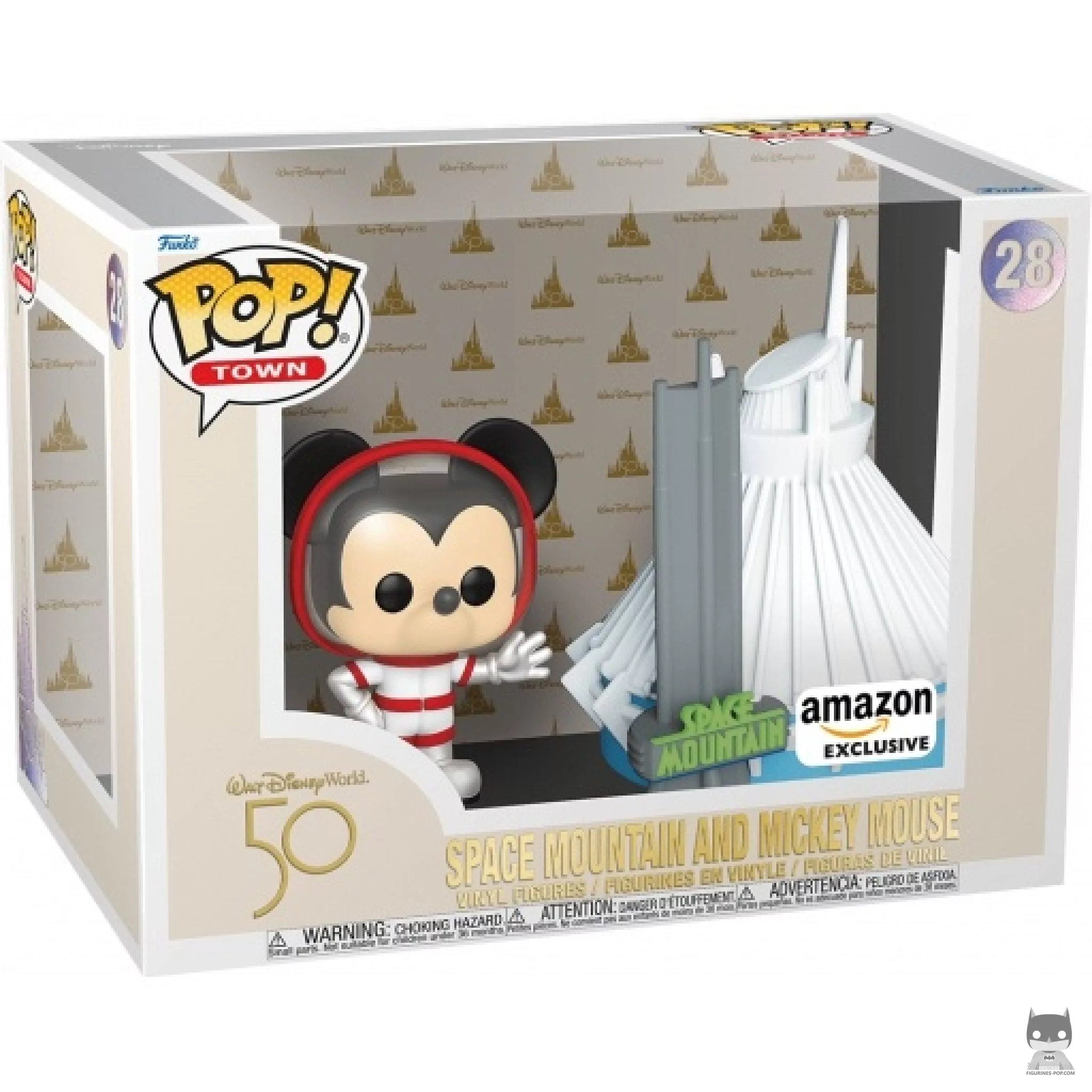 Mickey Mouse in front of Space Mountain Attraction Funko Pop! figure in its box