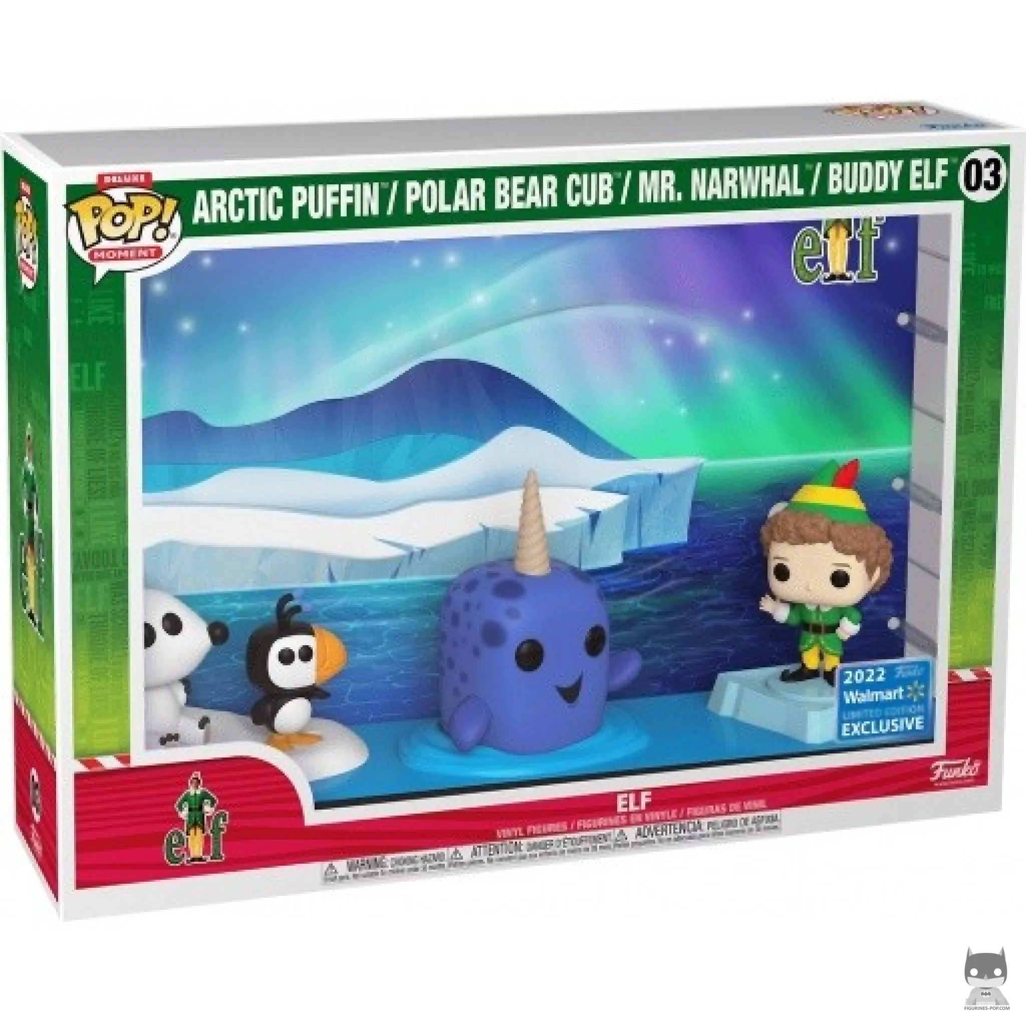 Arctic Puffin, Polar Bear Cub, Mr. Narwhal & Buddy Elf Funko Pop! figure in its box
