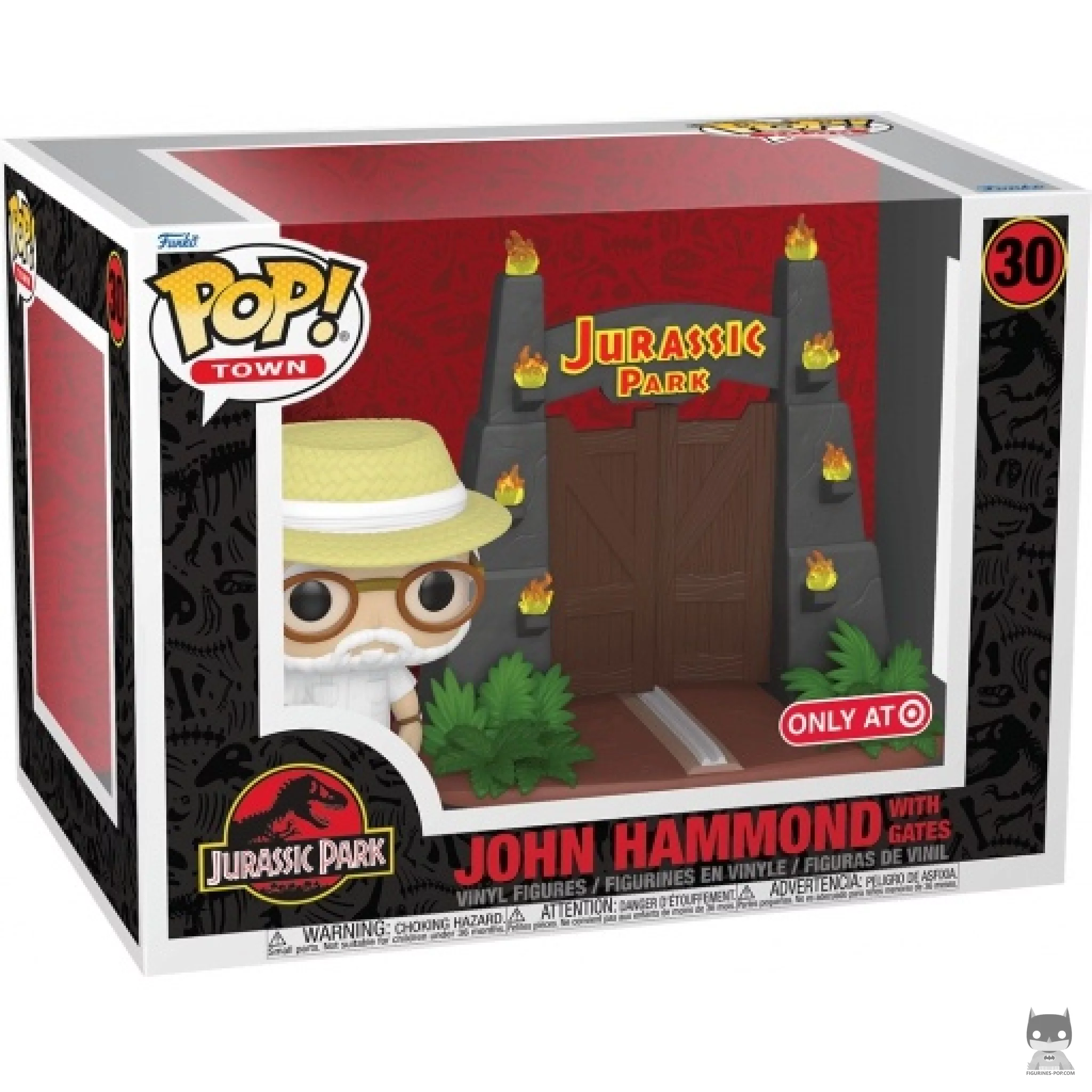 John Hammond with Jurassic Park Gates Funko Pop! figure in its box