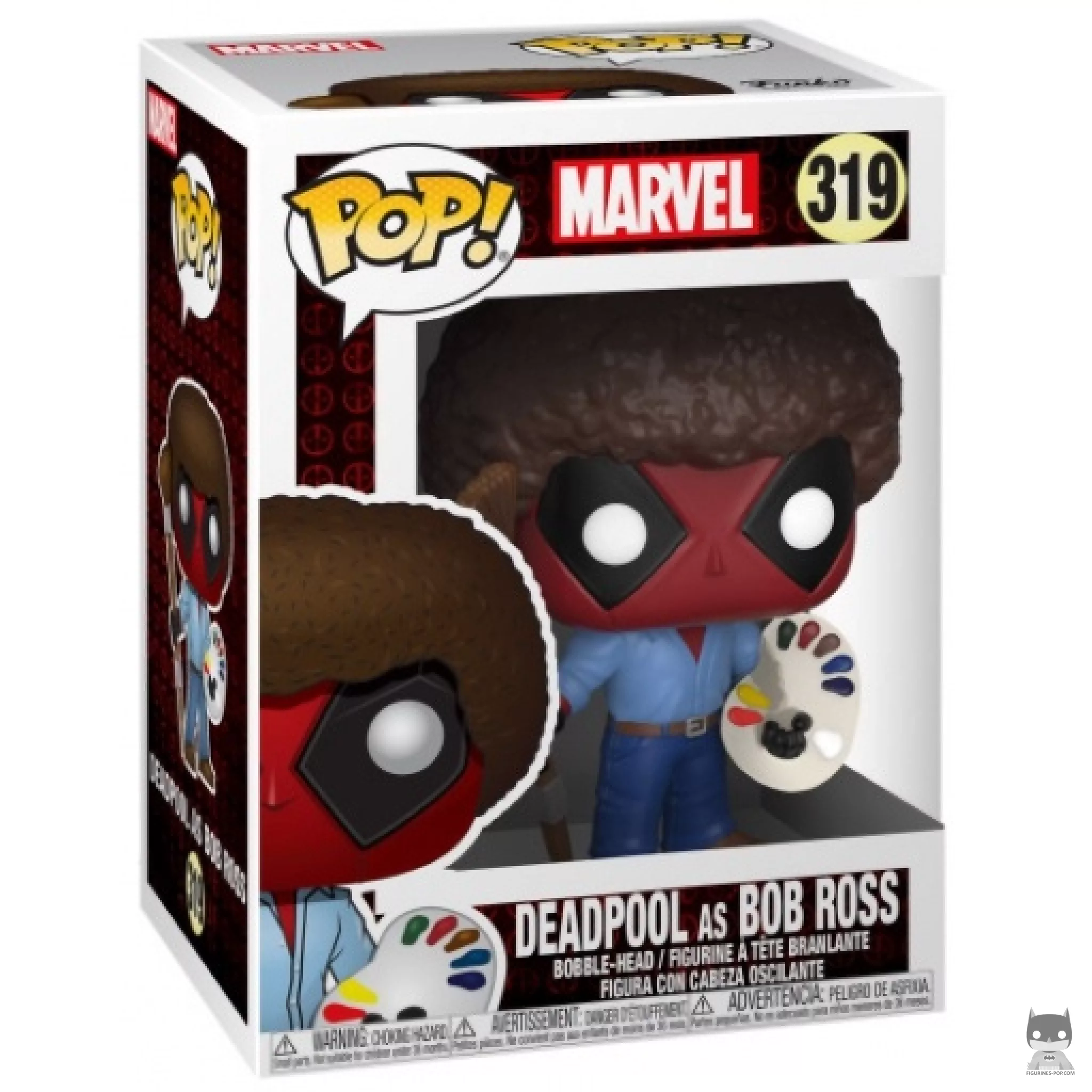 Deadpool as Bob Ross Funko Pop! figure in its box
