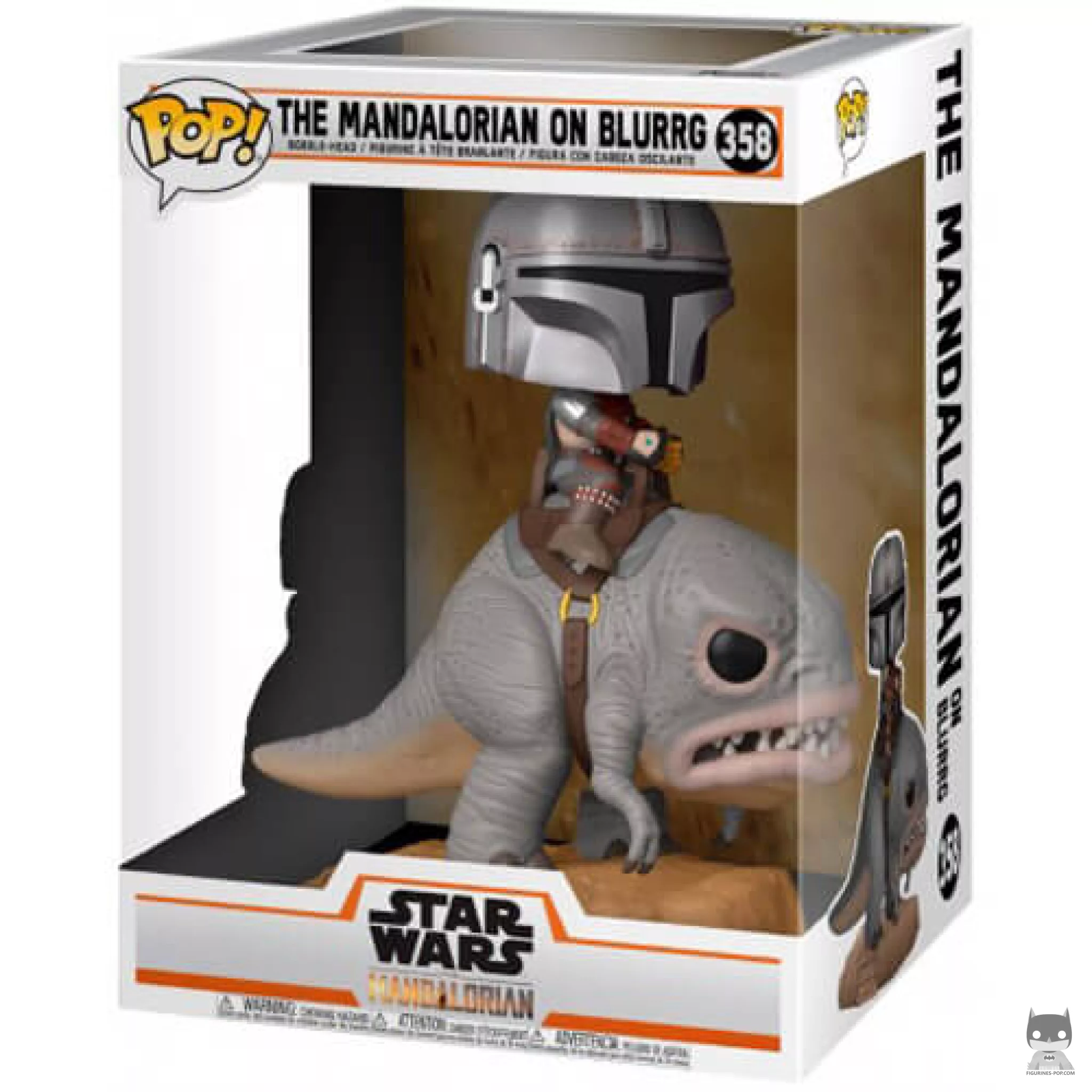 The Mandalorian on Blurrg Funko Pop! figure in its box