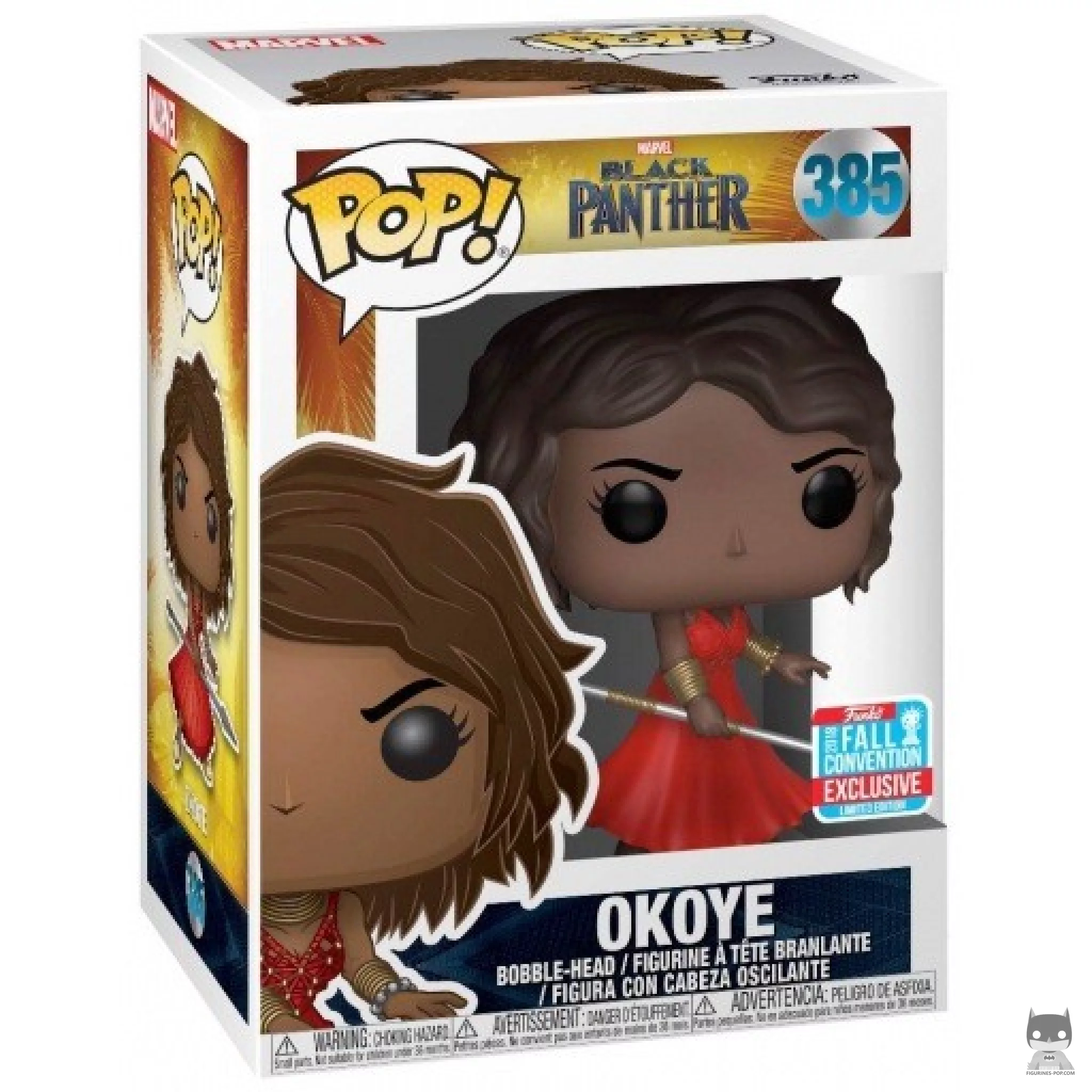 Okoye (Red Dress) Funko Pop! figure in its box