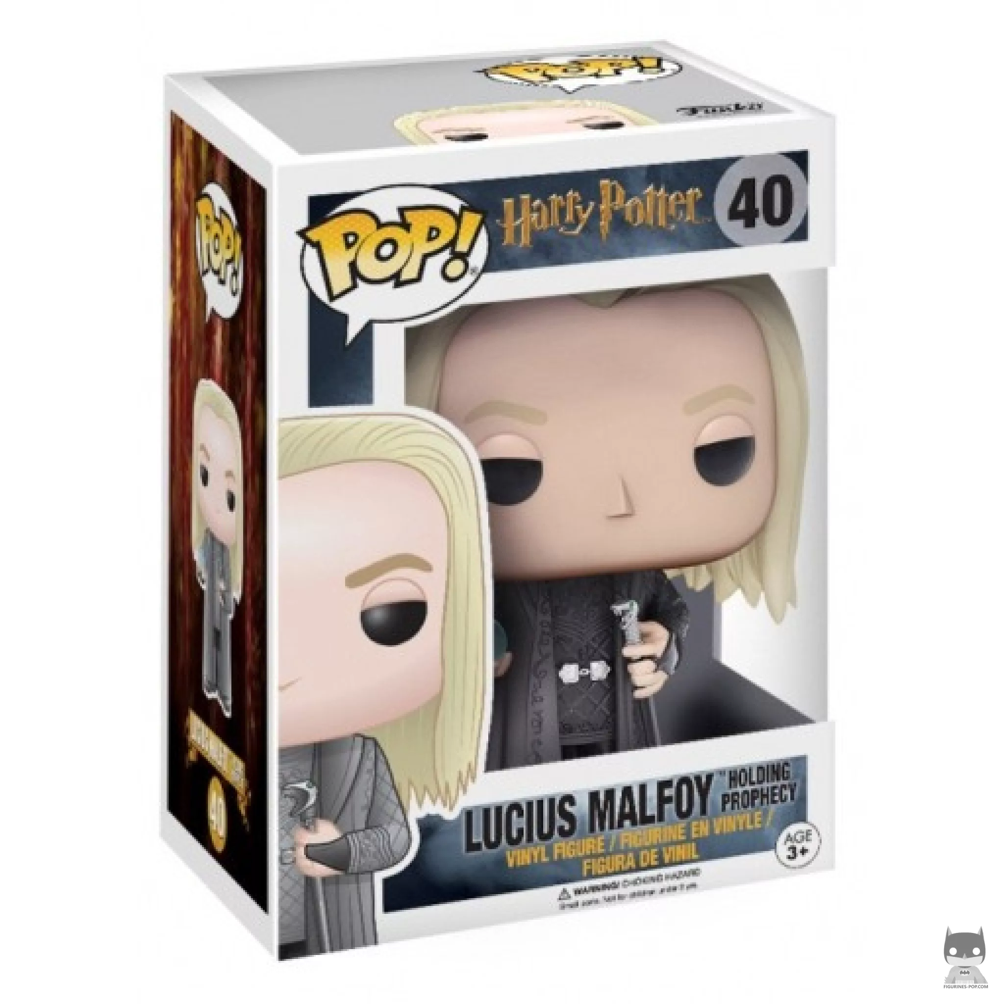 Lucius Malfoy holding Prophecy Funko Pop! figure in its box