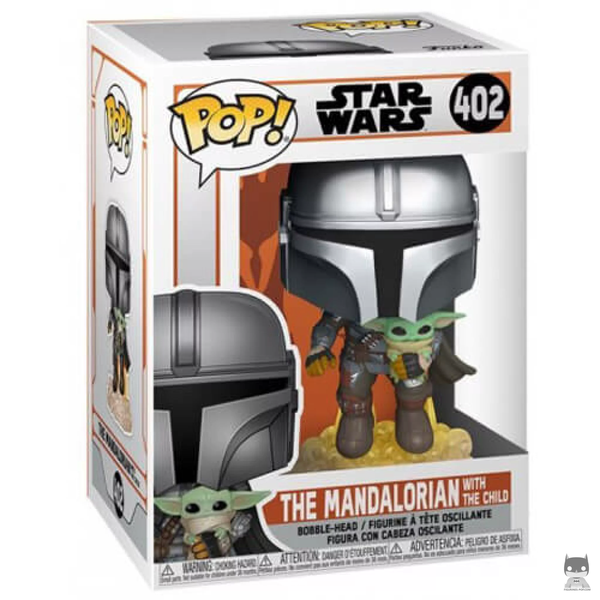 The Mandalorian flying Jet Pack with The Child Funko Pop! figure in its box