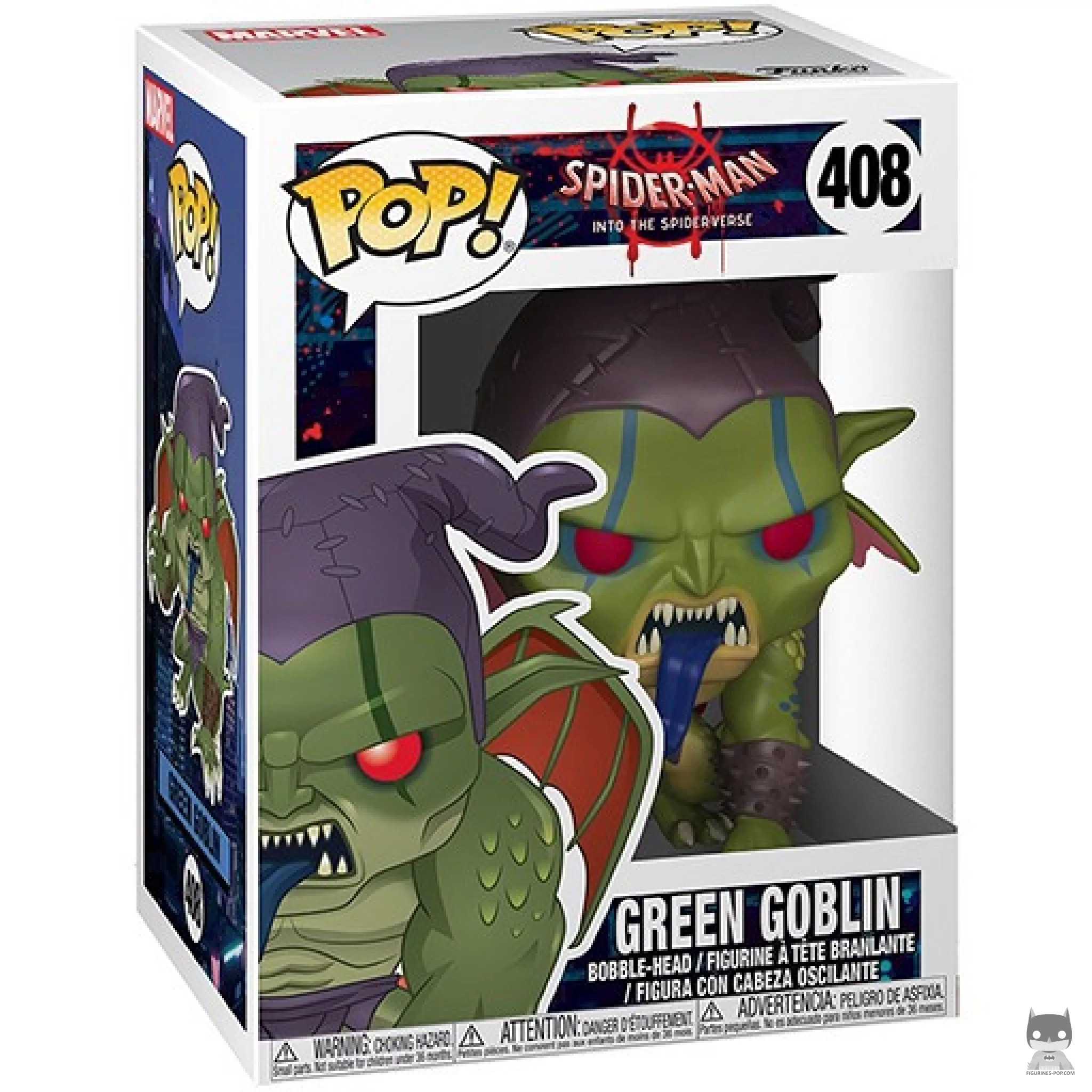 Green Goblin into the Spider-Verse Funko Pop! figure in its box