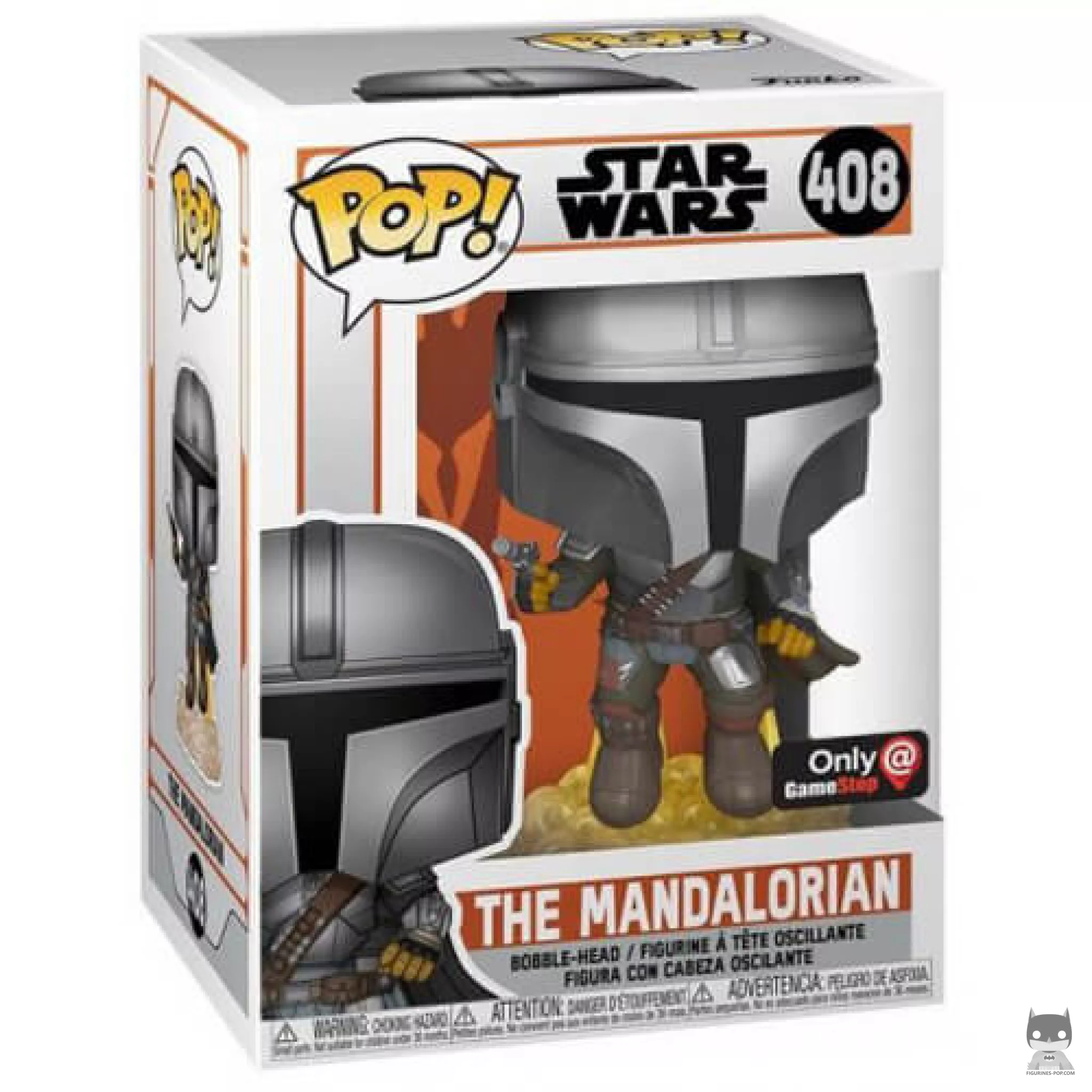 The Mandalorian Flying with Blaster Funko Pop! figure in its box