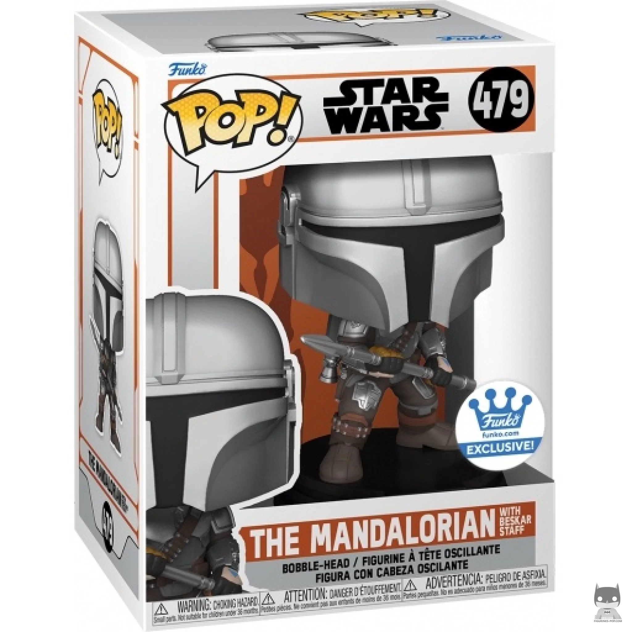 The Mandalorian with Beskar Staff Funko Pop! figure in its box