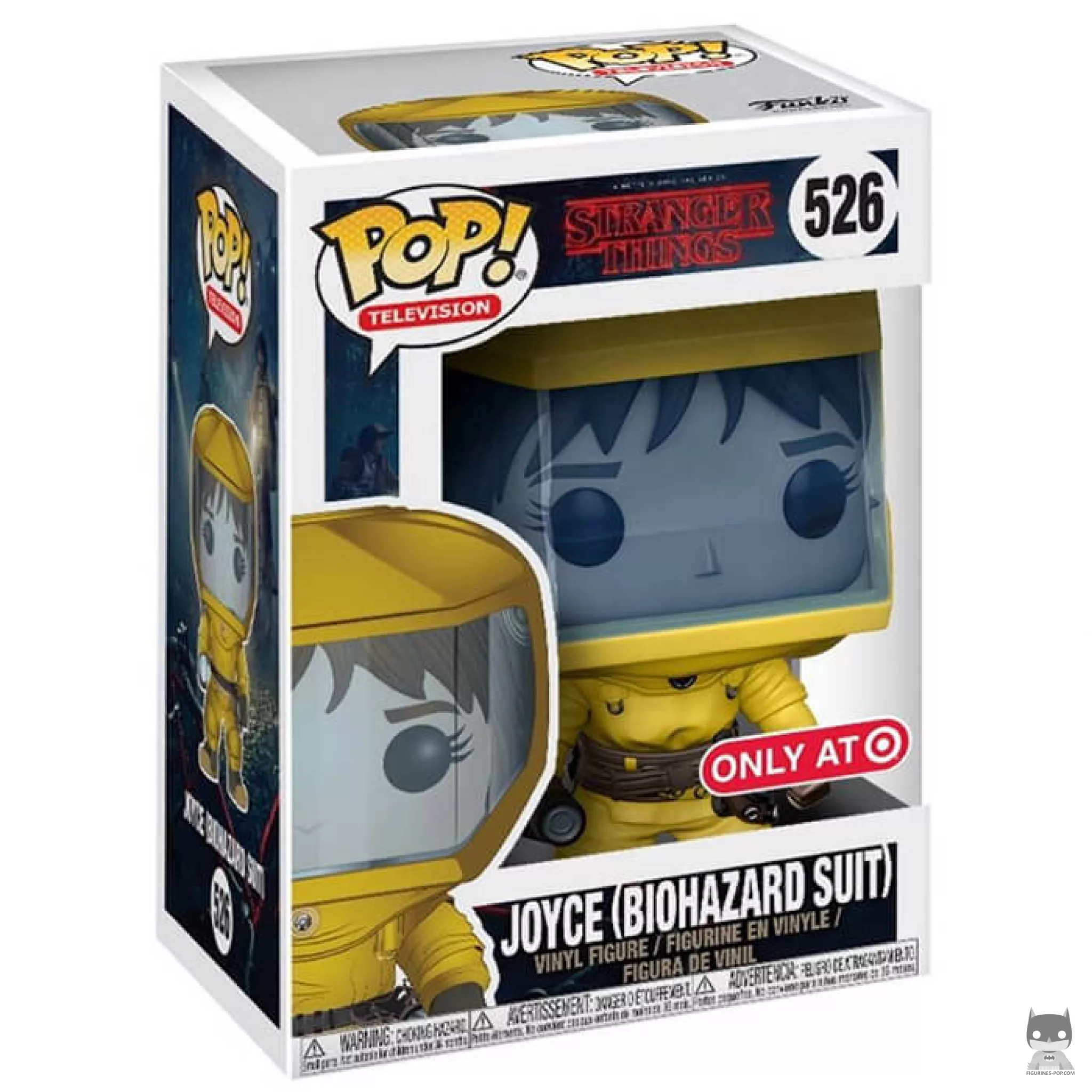 Joyce Byers with biohazard suit Funko Pop! figure in its box