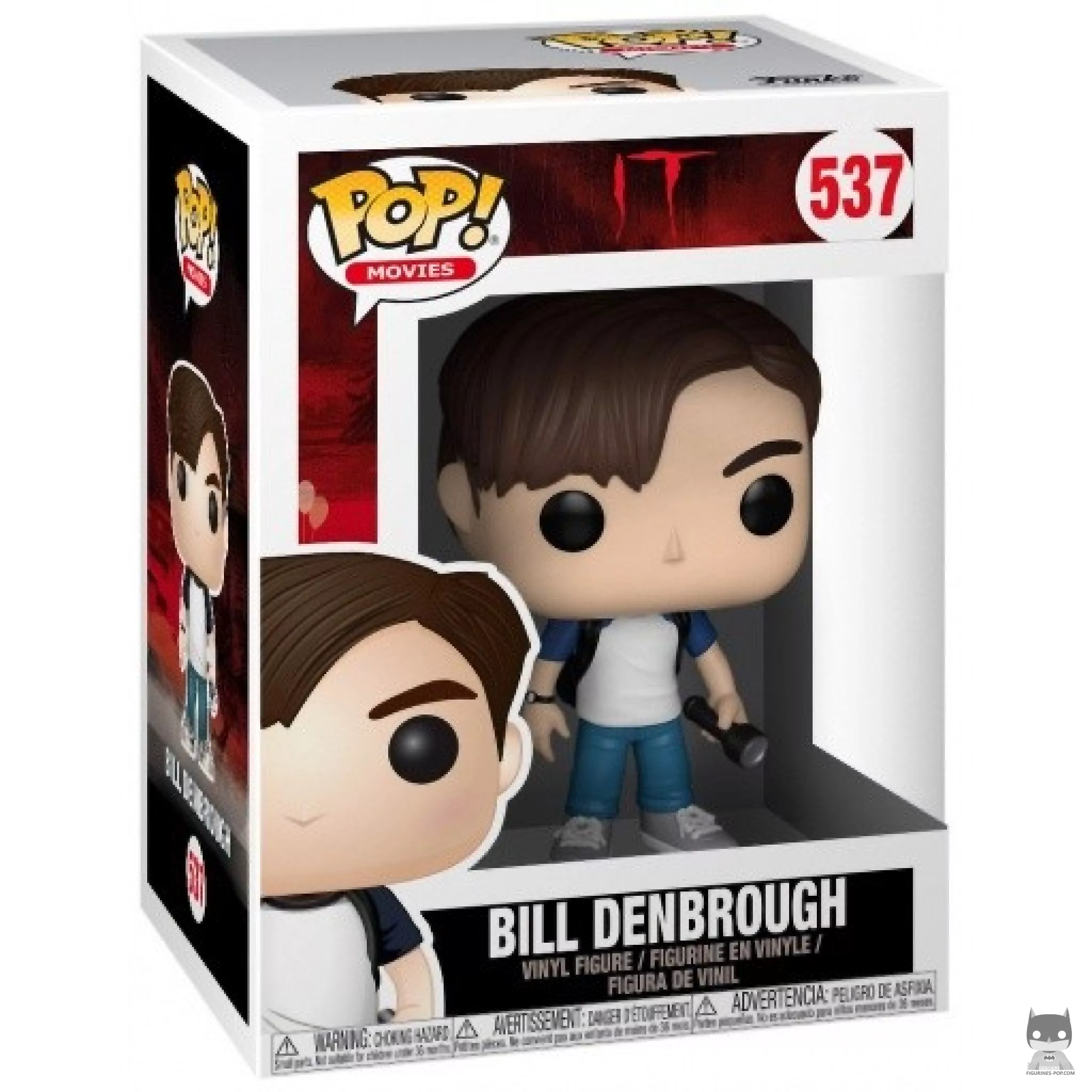 Bill Denbrough with flashlight Funko Pop! figure in its box