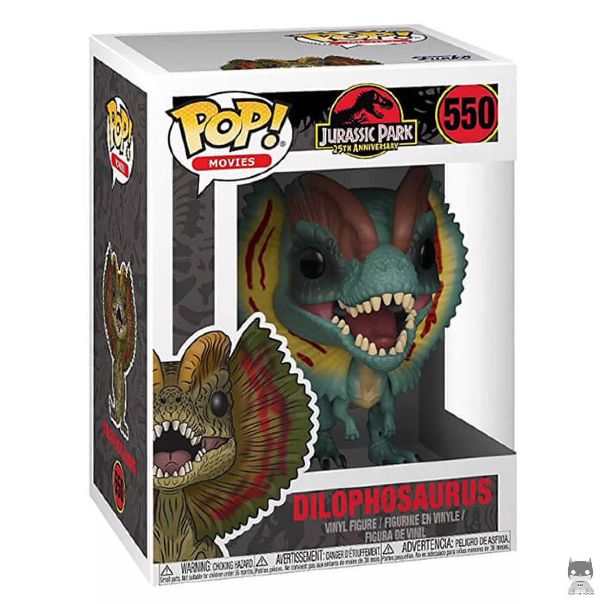 Dilophosaurus Funko Pop! figure in its box