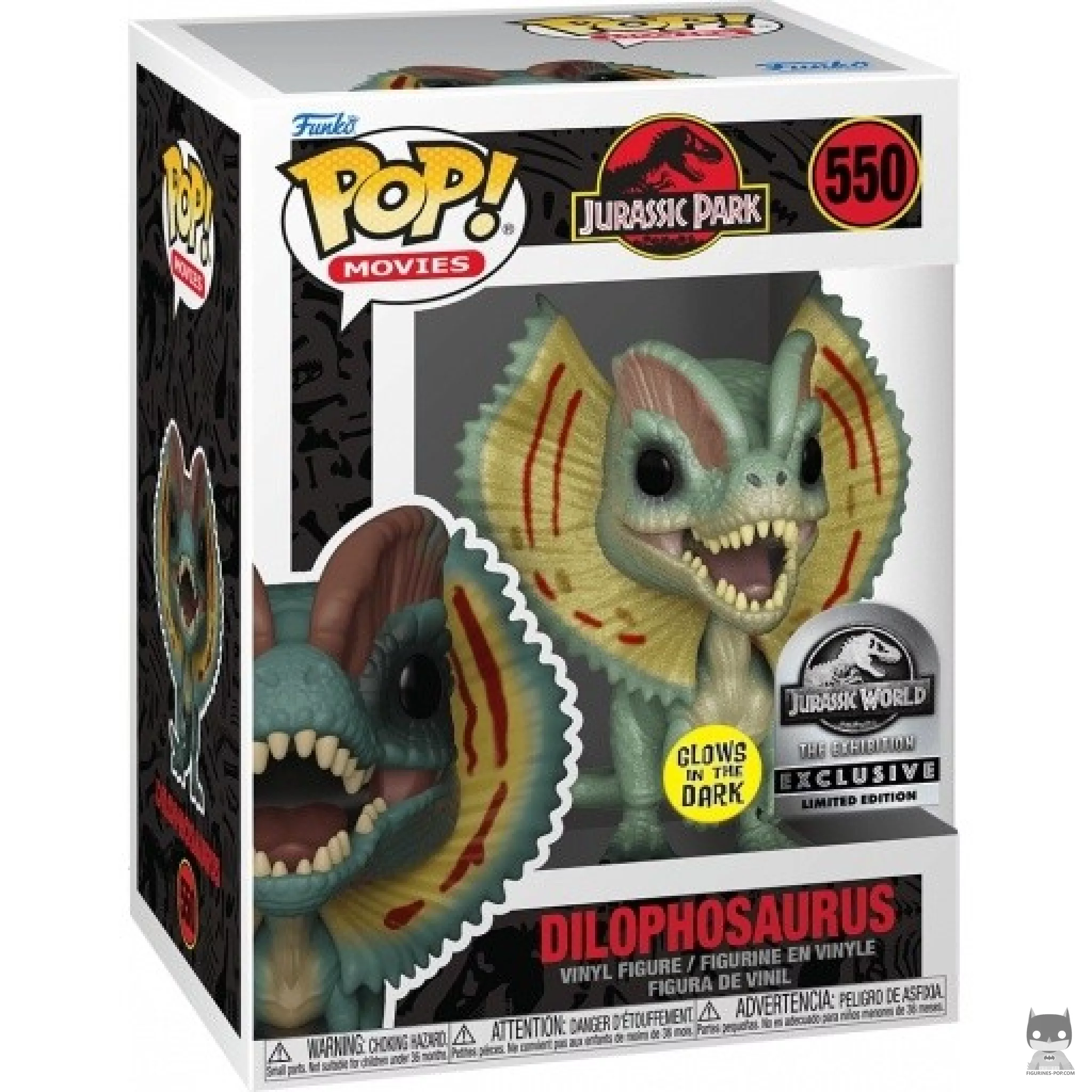 Dilophosaurus (Glow in the Dark) Funko Pop! figure in its box