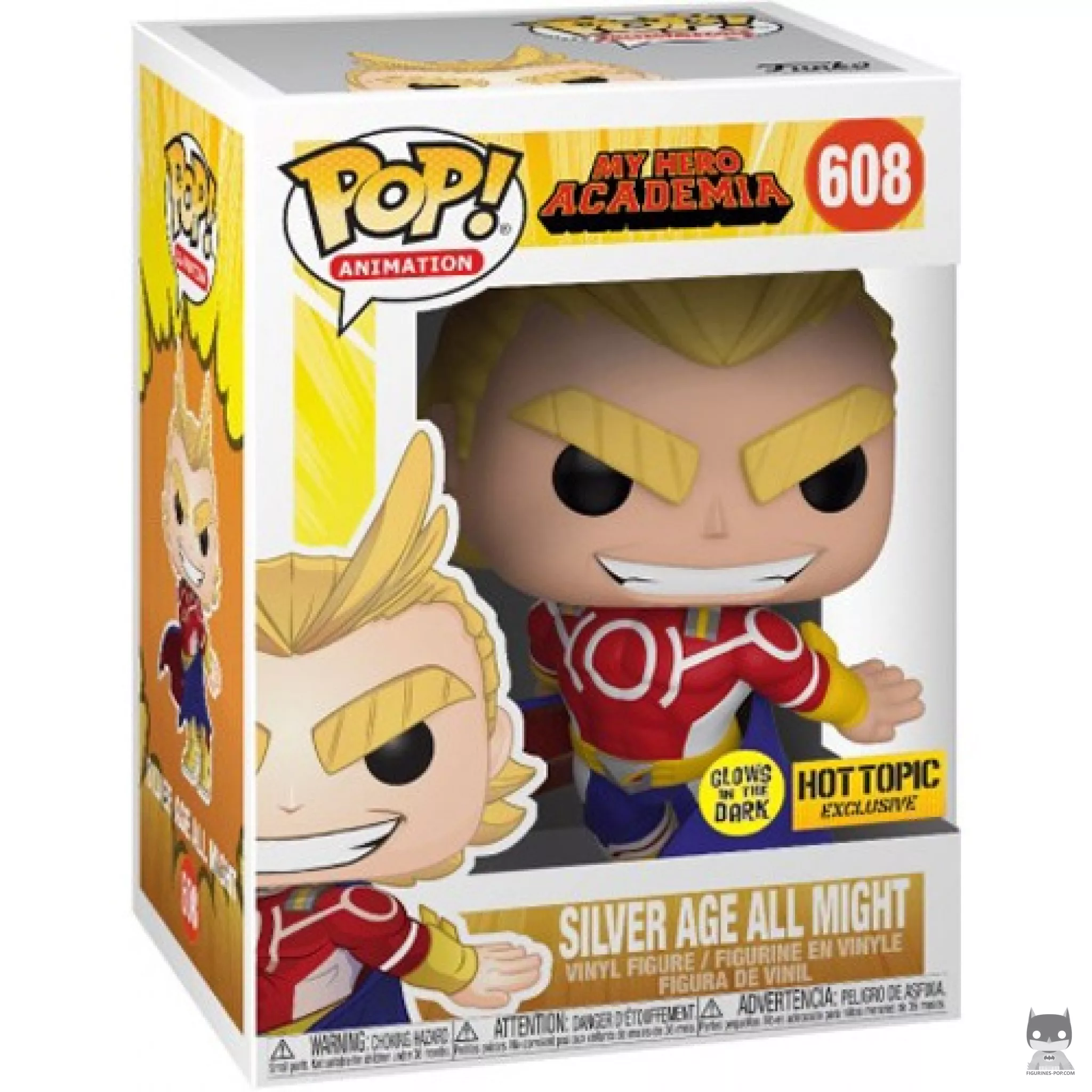 Silver Age All Might (Glow in the Dark) Funko Pop! figure in its box