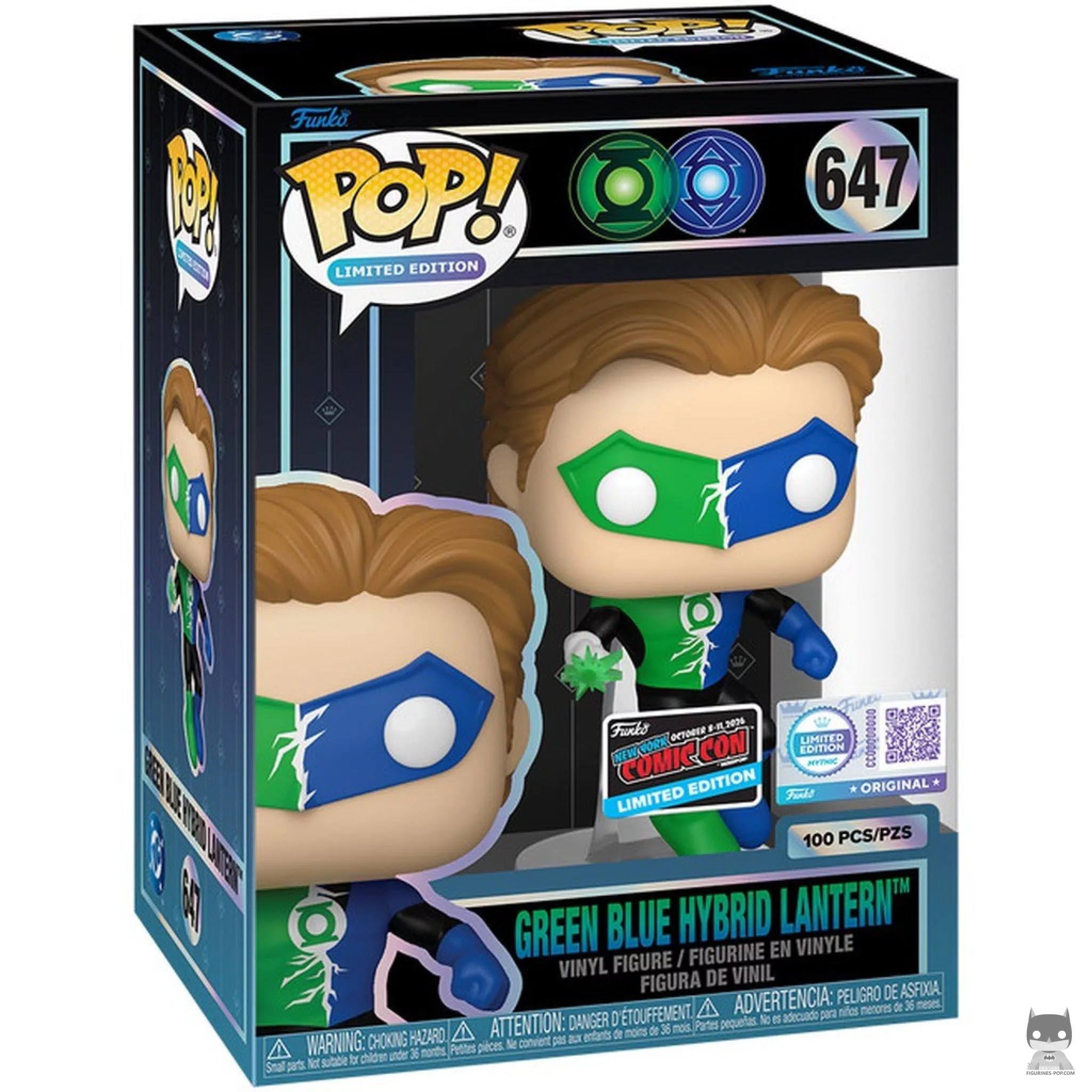 Green/Blue Hybrid Lantern Funko Pop! figure in its box