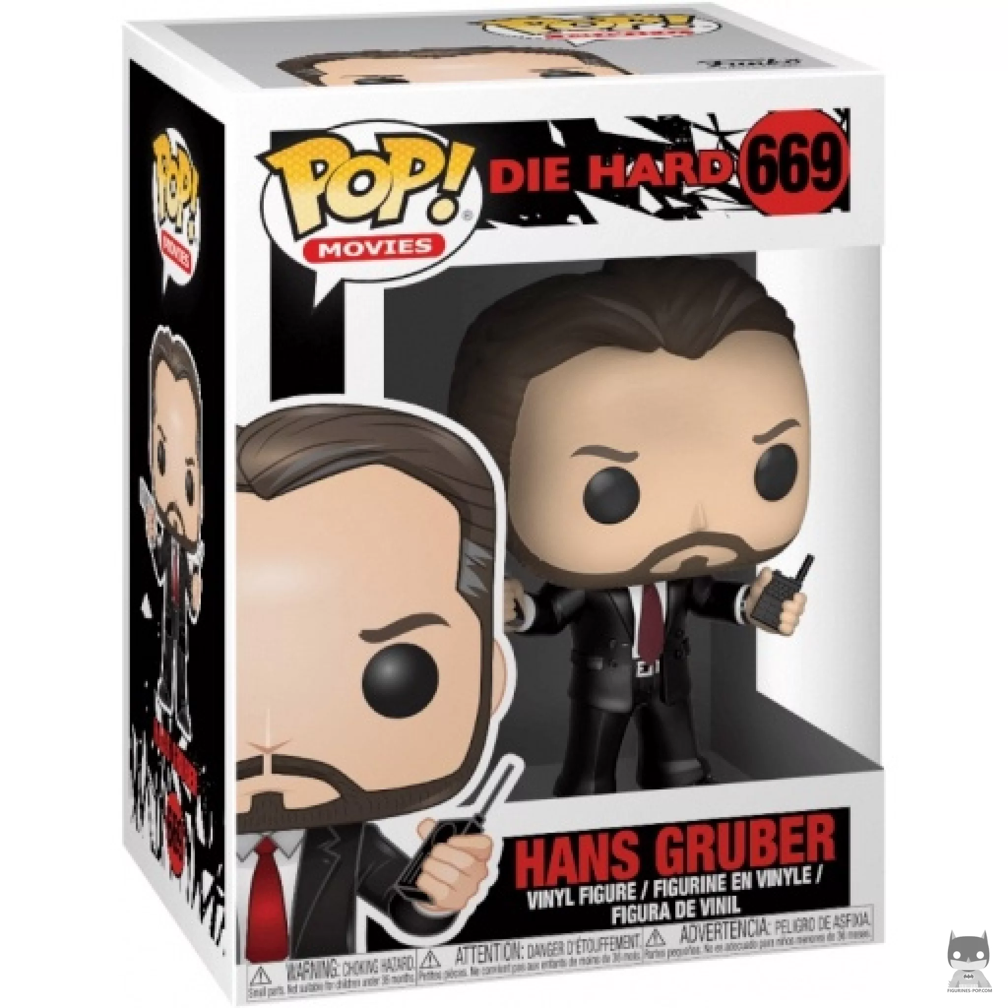 Hans Gruber with Gun Funko Pop! figure in its box