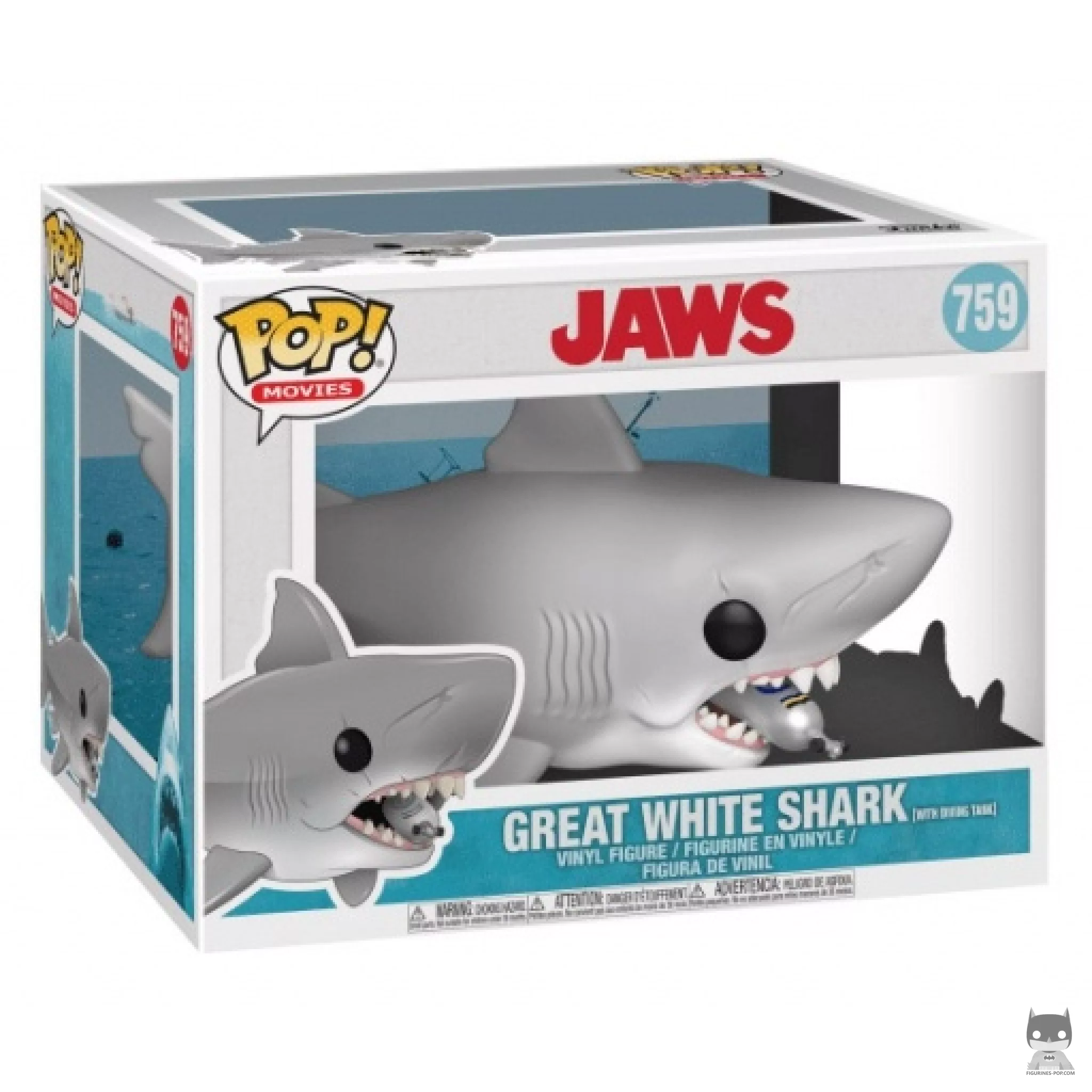 Great White Shark with diving tank (Supersized) Funko Pop! figure in its box