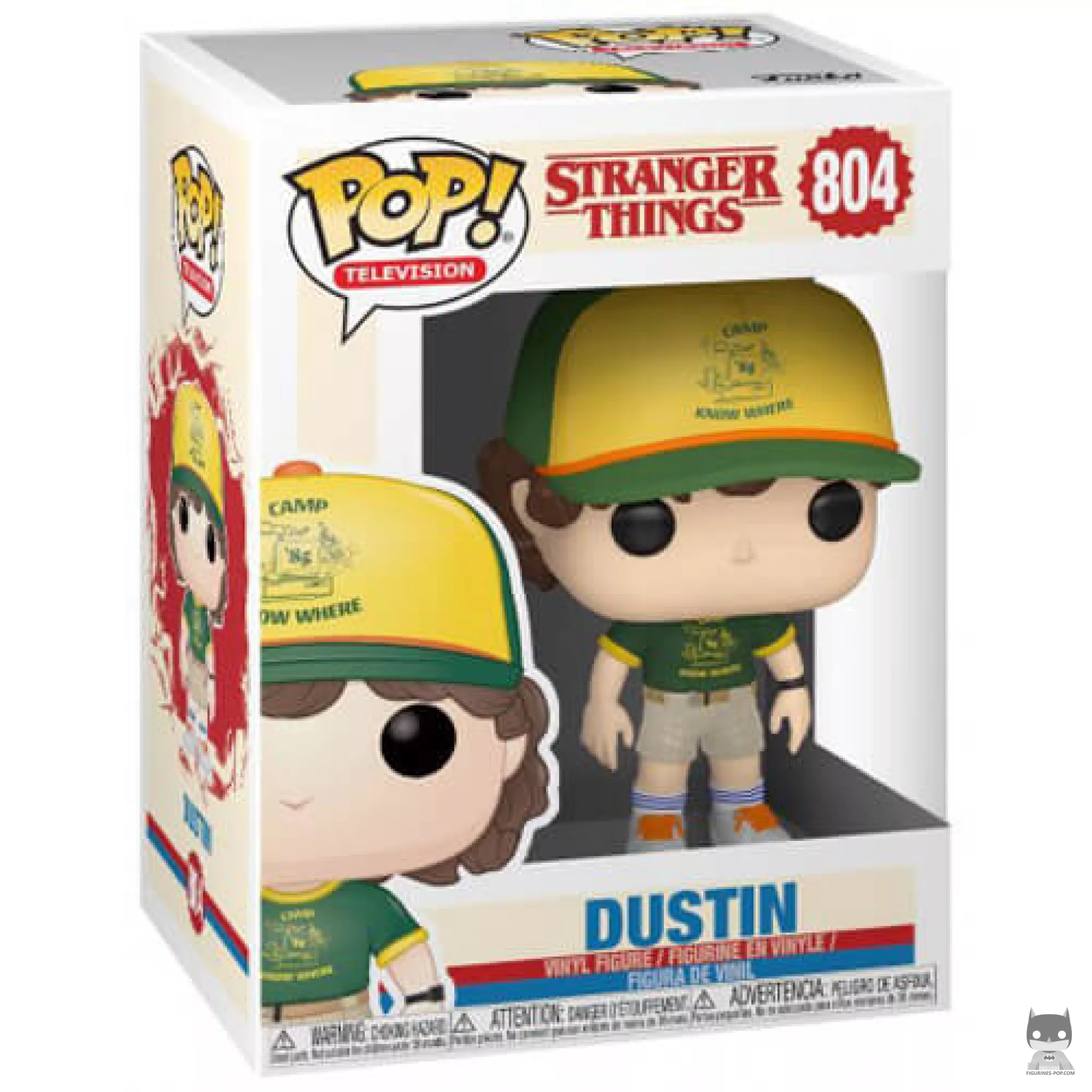 Dustin at camp Funko Pop! figure in its box