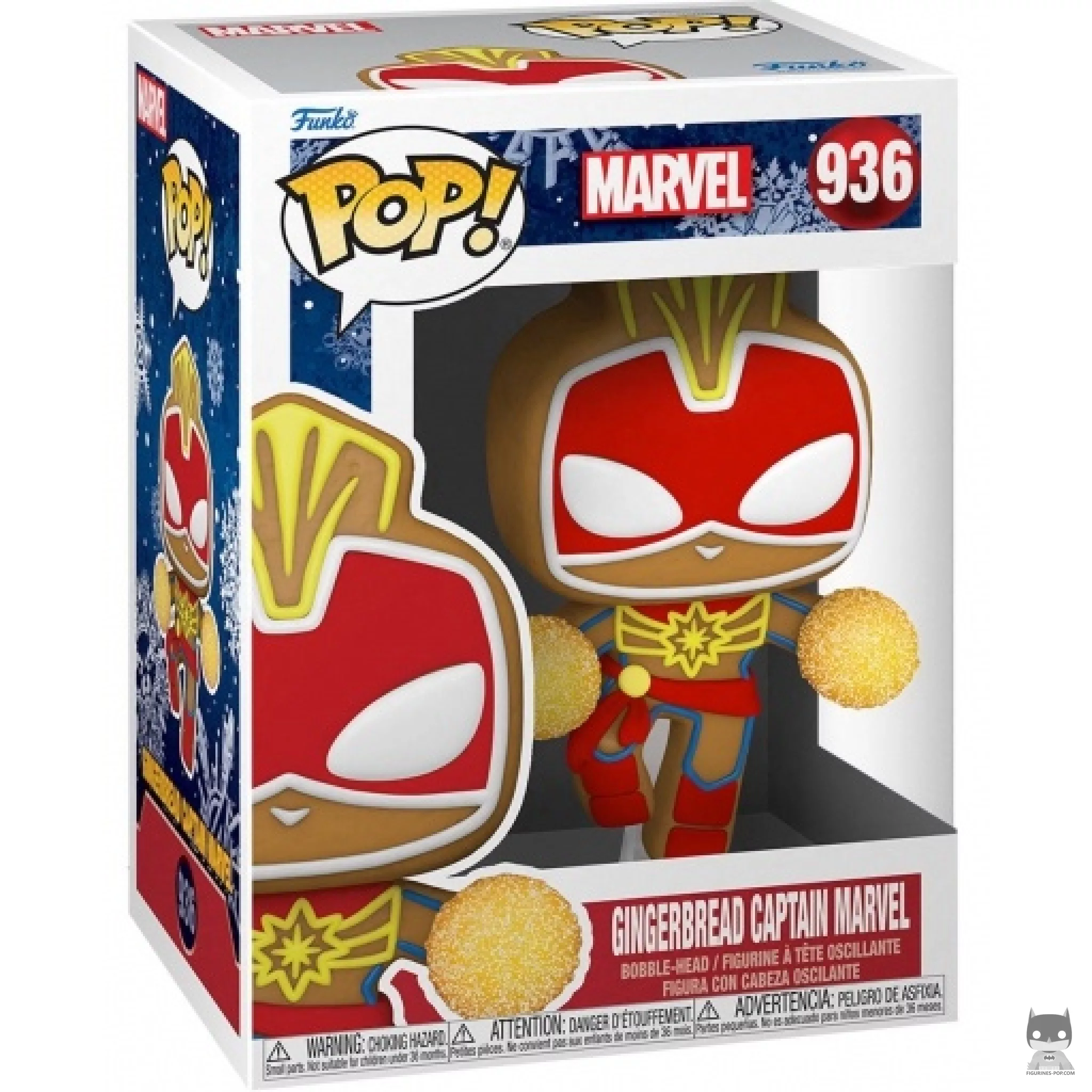 Gingerbread Captain Marvel Funko Pop! figure in its box