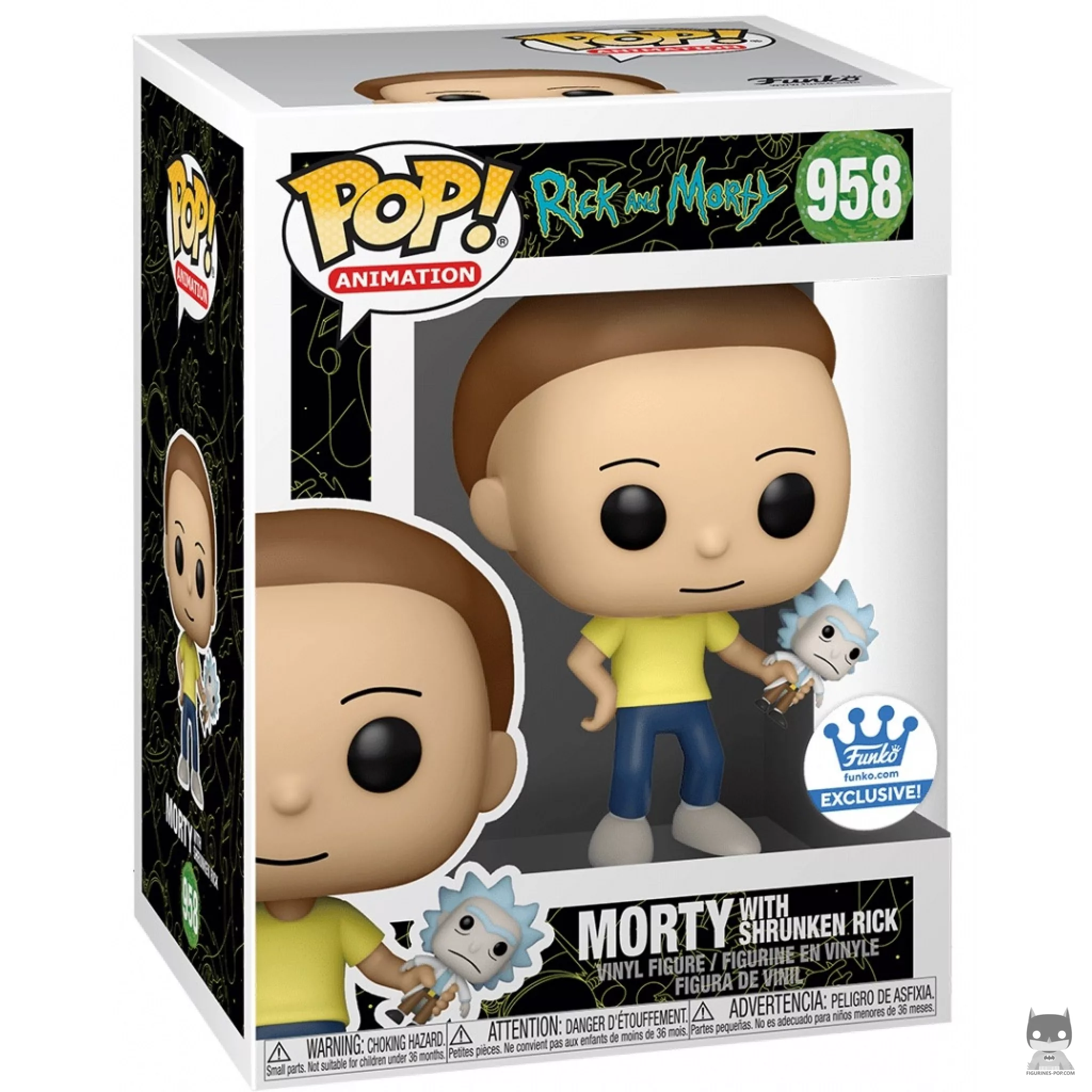 Morty with Shrunken Rick Funko Pop! figure in its box