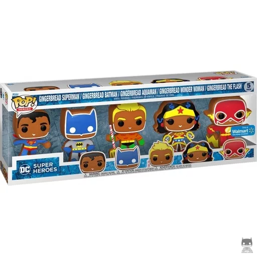 Gingerbread Superman, Gingerbread Batman, Gingerbread Aquaman, Gingerbread Wonder Woman & Gingerbread The Flash Funko Pop! figure (DC Super Heroes)