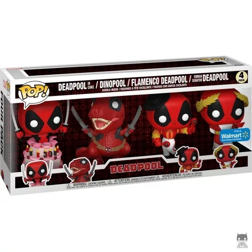 Deadpool in Cake, Dinopool, Flamenco Deadpool & Roman Senator Deadpool Funko Pop! figure (Walmart)