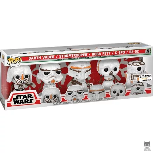 Darth Vader, Stormtrooper, Boba Fett, C-3PO & R2-D2 Snowmen Funko Pop! figure (Amazon)