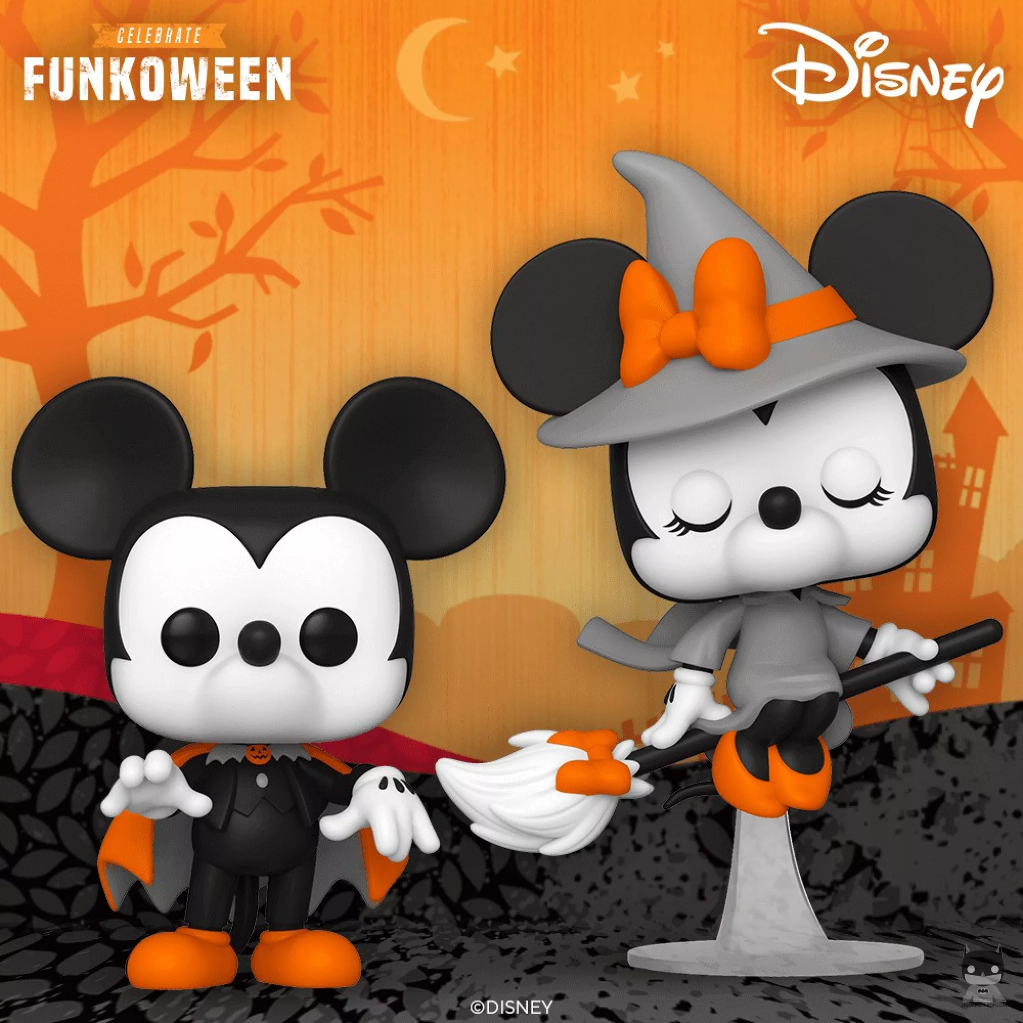 Mickey Dracula and Minnie as a witch