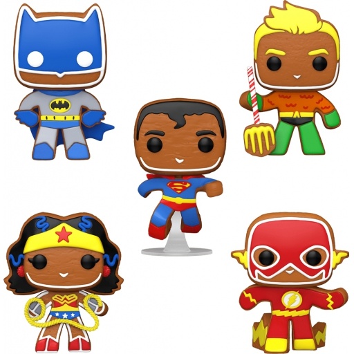 Funko POP Gingerbread Superman, Gingerbread Batman, Gingerbread Aquaman, Gingerbread Wonder Woman & Gingerbread The Flash