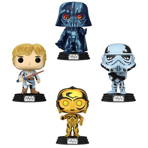 Figurine Funko POP Darth Vader, Luke Skywalker, C-3PO & Stormtrooper (Star Wars: Retro Series)