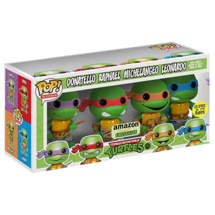 Donatello, Raphael, Michelangelo & Leonardo (Glow in The Dark + 4 Pack) dans sa boîte