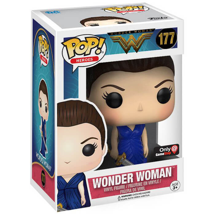 Wonder Woman in blue dress dans sa boîte
