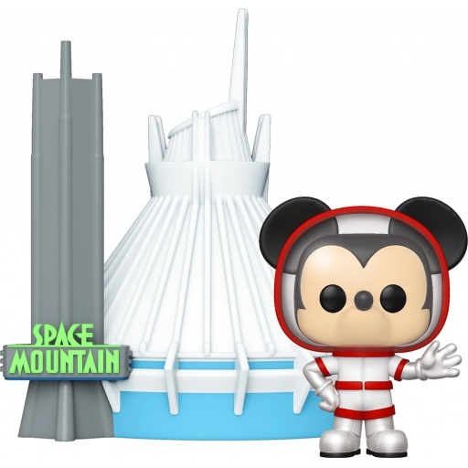Funko POP Mickey Mouse in front of Space Mountain Attraction