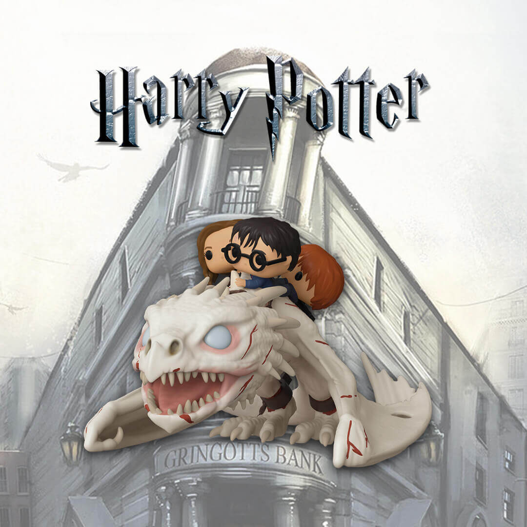 Funko POP Rides from Harry Potter: Harry, Ron and Hermione on Gringotts Dragon