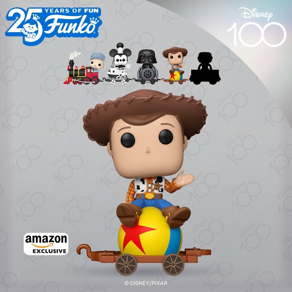 Woody rides the Disney 100 train