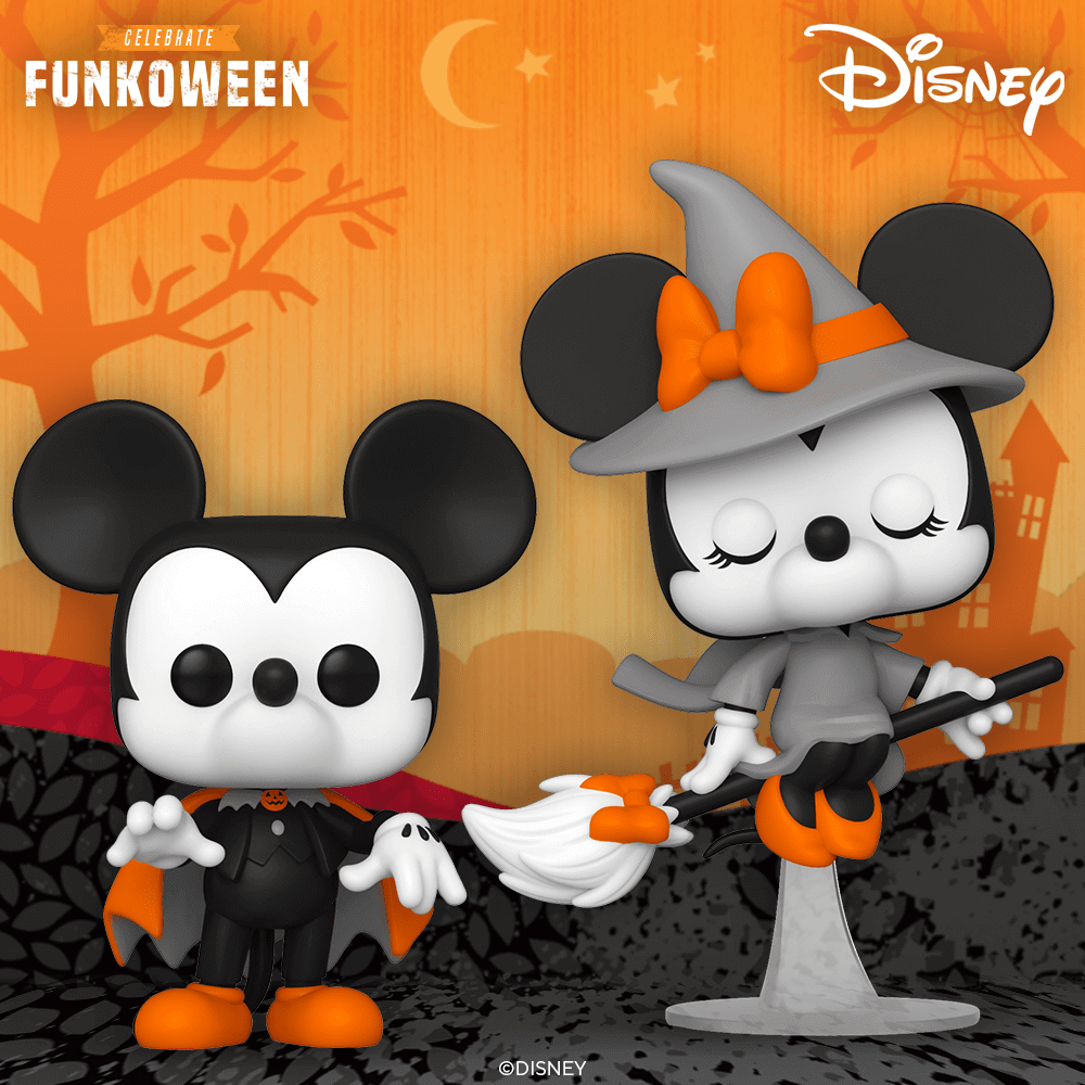Mickey as Dracula and Minnie as a witch for Funkoween